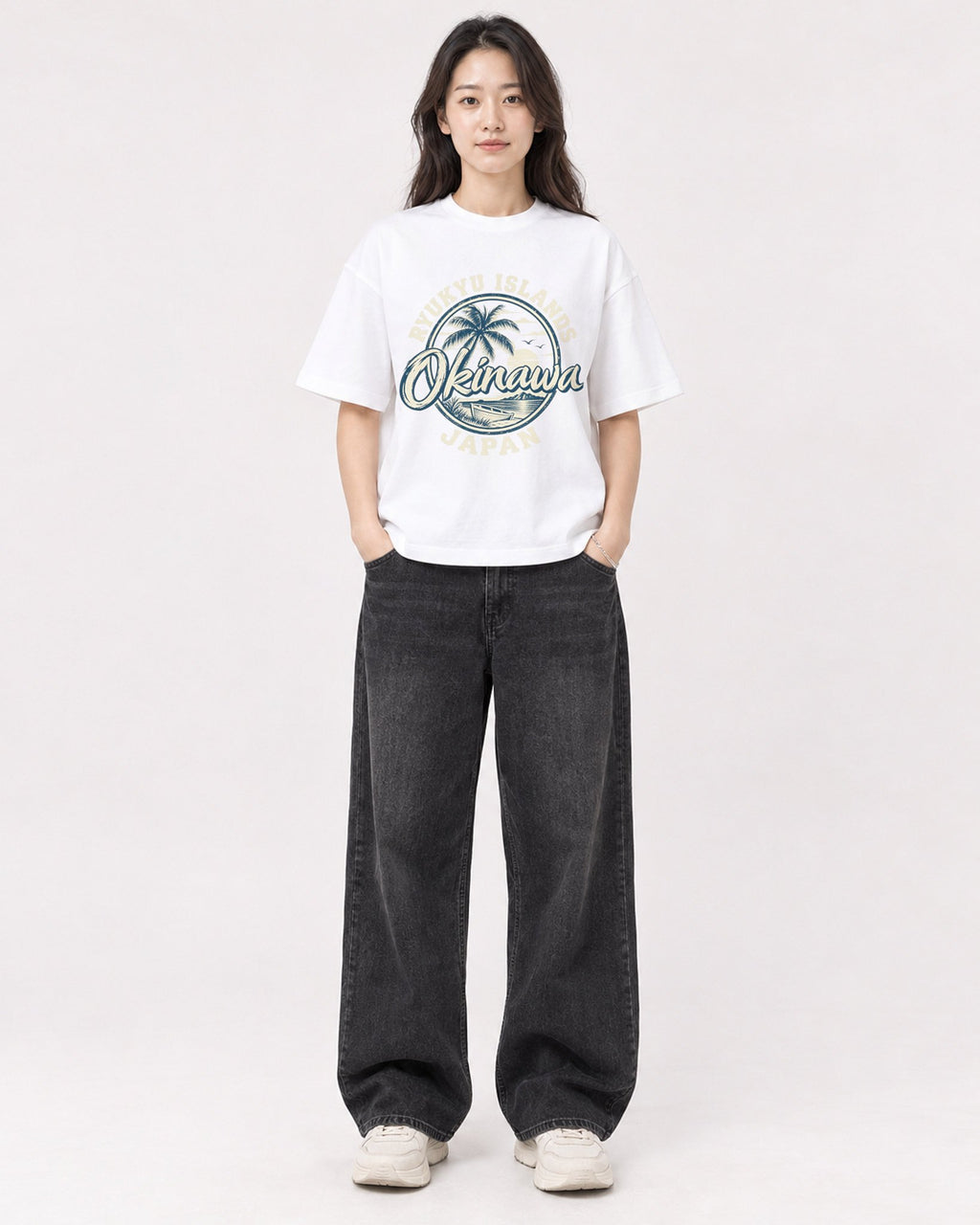 Mockup Boxy Heavyweight Tee White female full-body 03