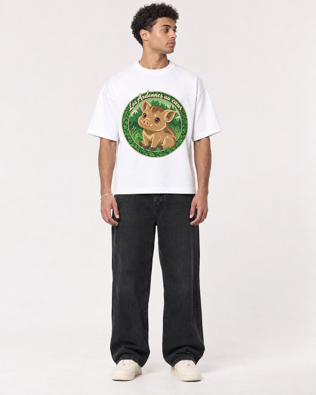 Mockup Boxy Heavyweight Tee White male full-body 10