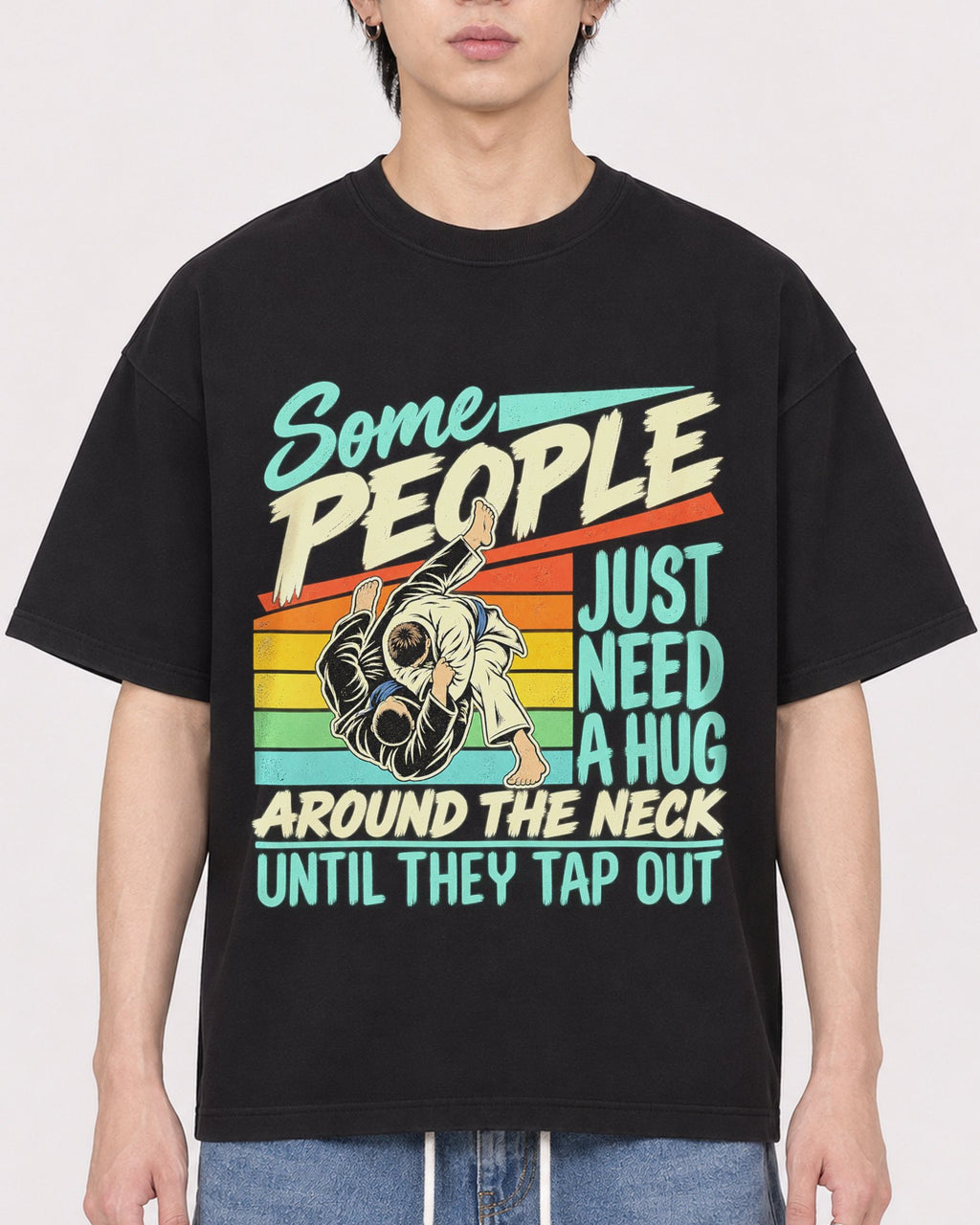 Mockup Boxy Heavyweight Tee Black male close-up 11