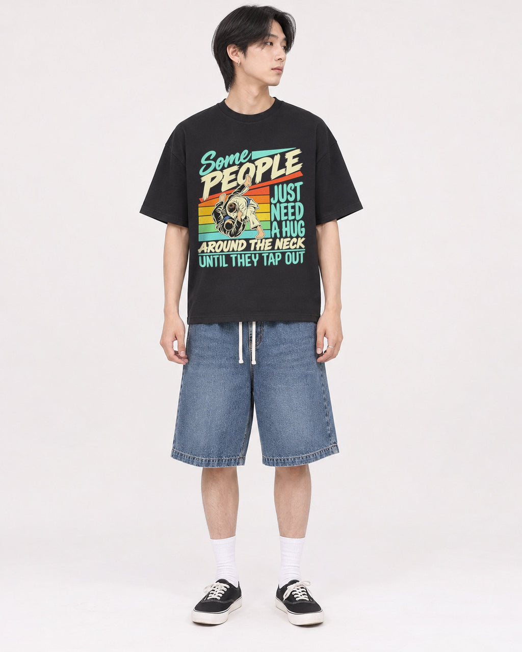 Mockup Boxy Heavyweight Tee Black male full-body 11