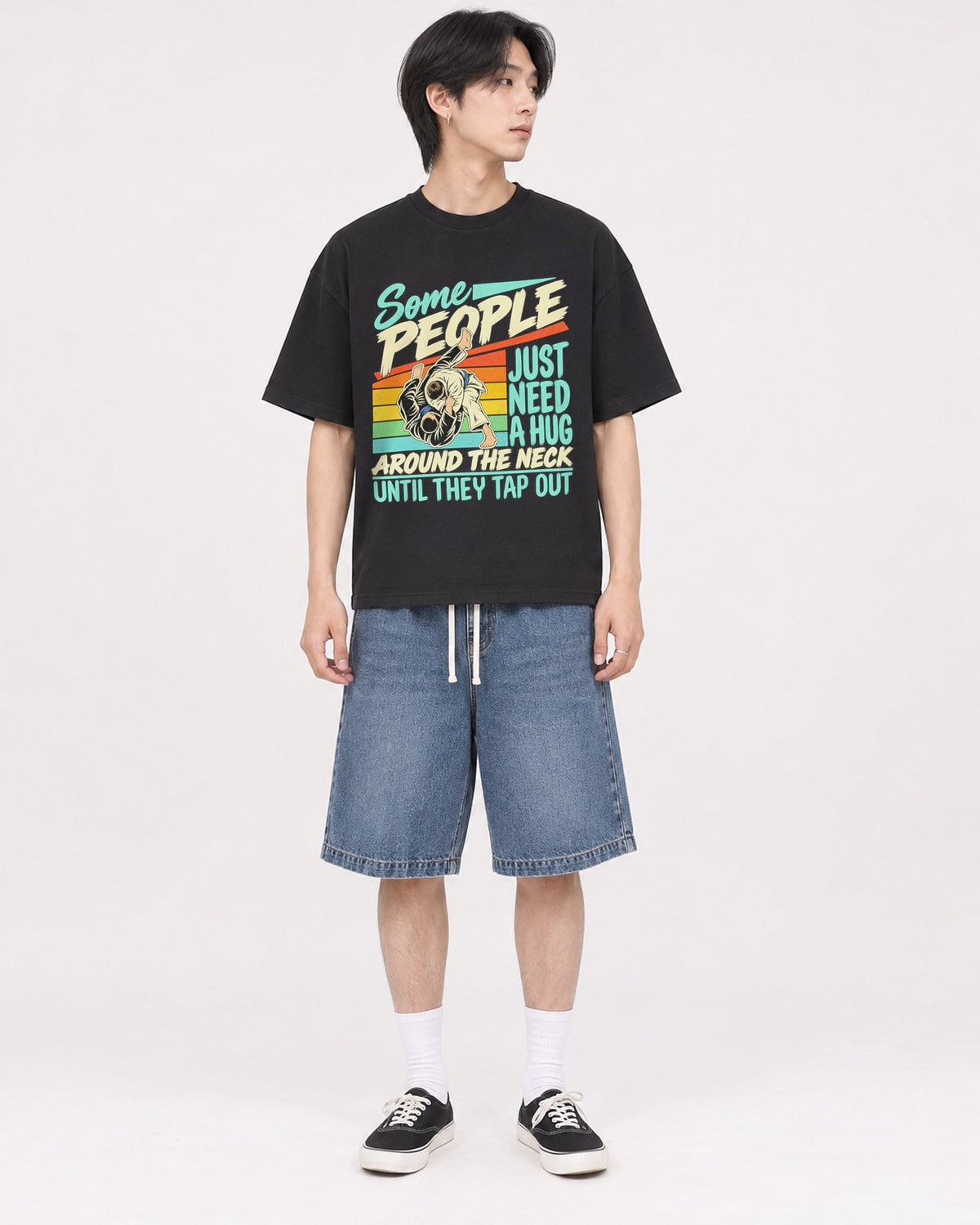 Mockup Boxy Heavyweight Tee Black male full-body 11