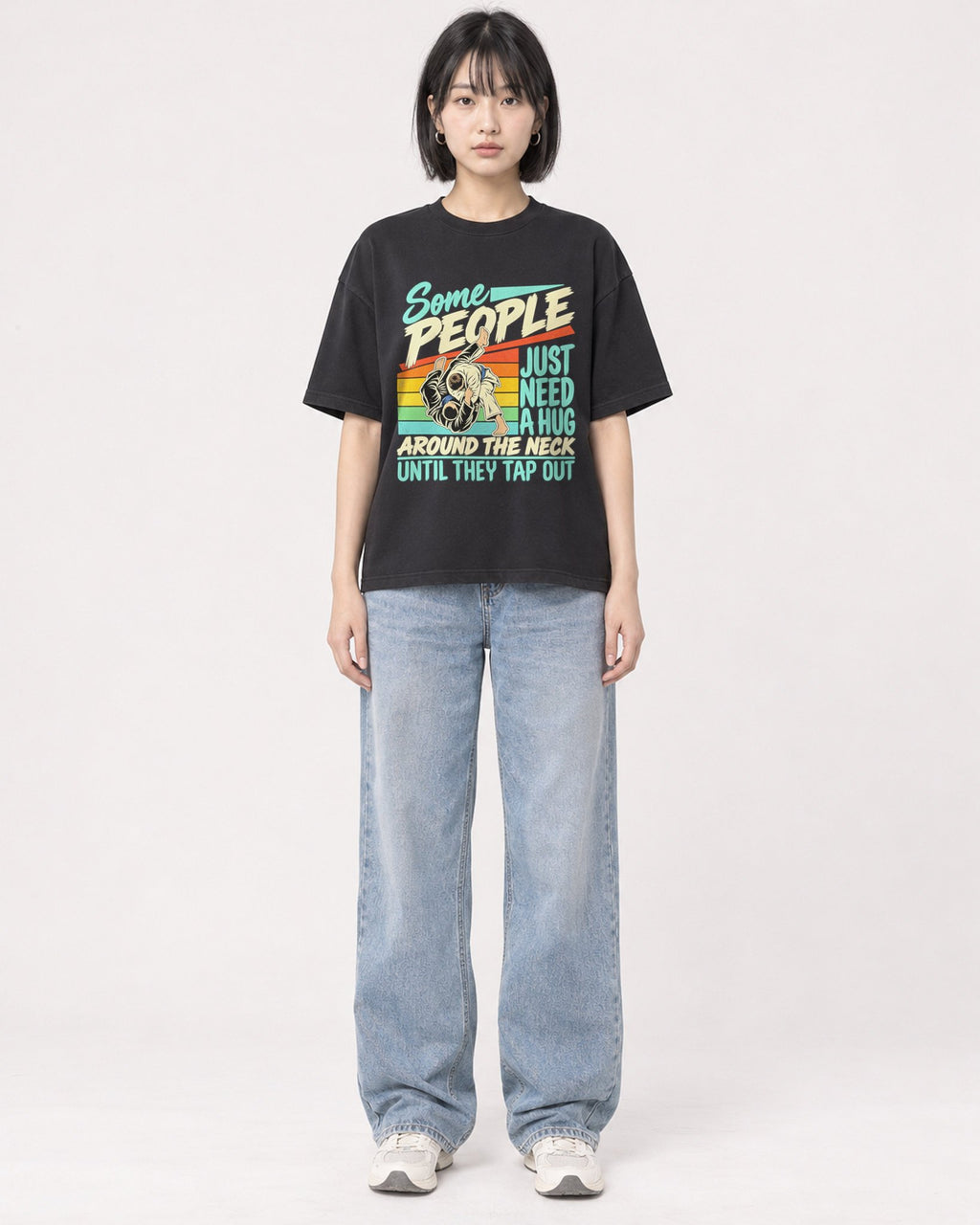 Mockup Boxy Heavyweight Tee Black female full-body 11