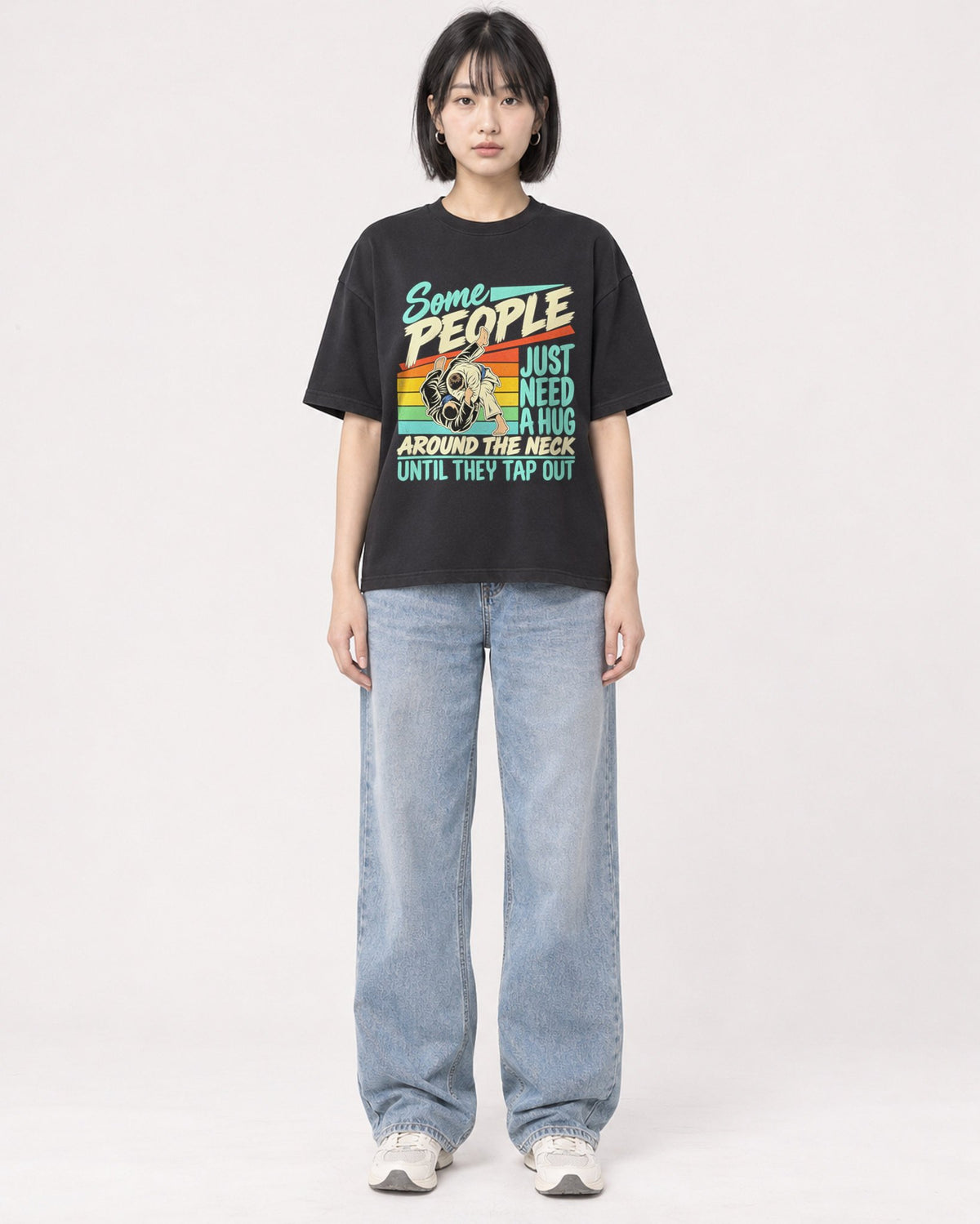 Mockup Boxy Heavyweight Tee Black female full-body 11