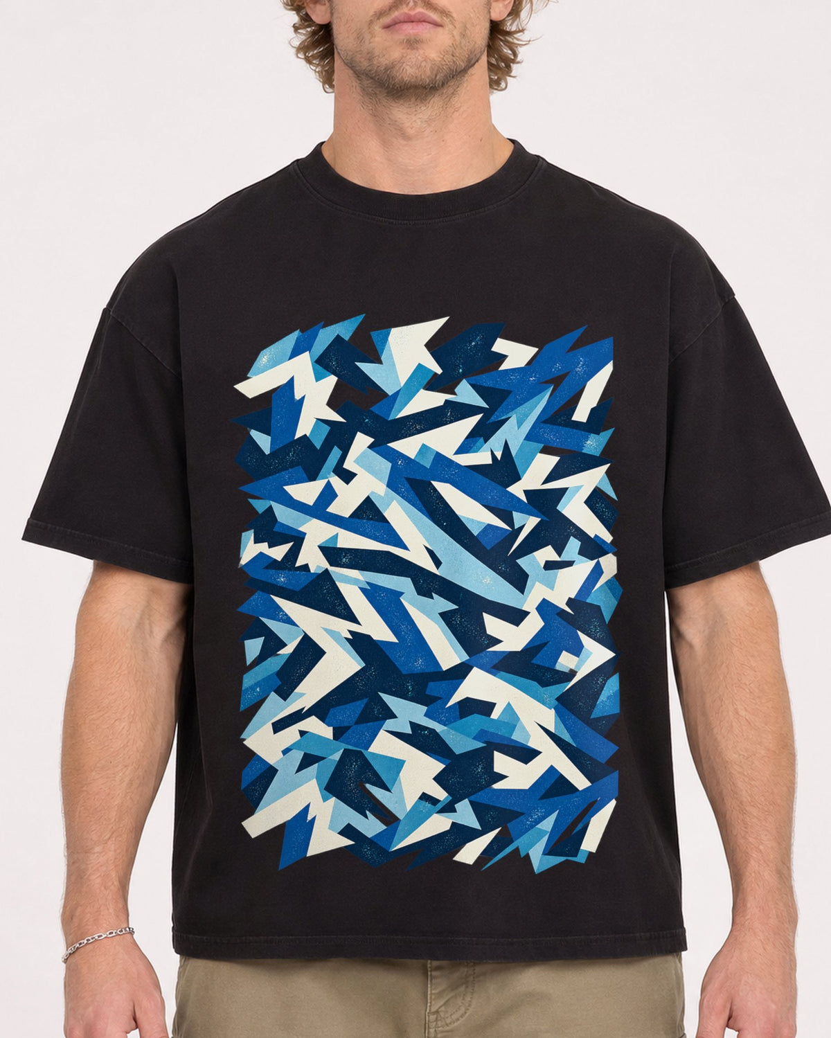 Mockup Boxy Heavyweight Tee Black male close-up 28