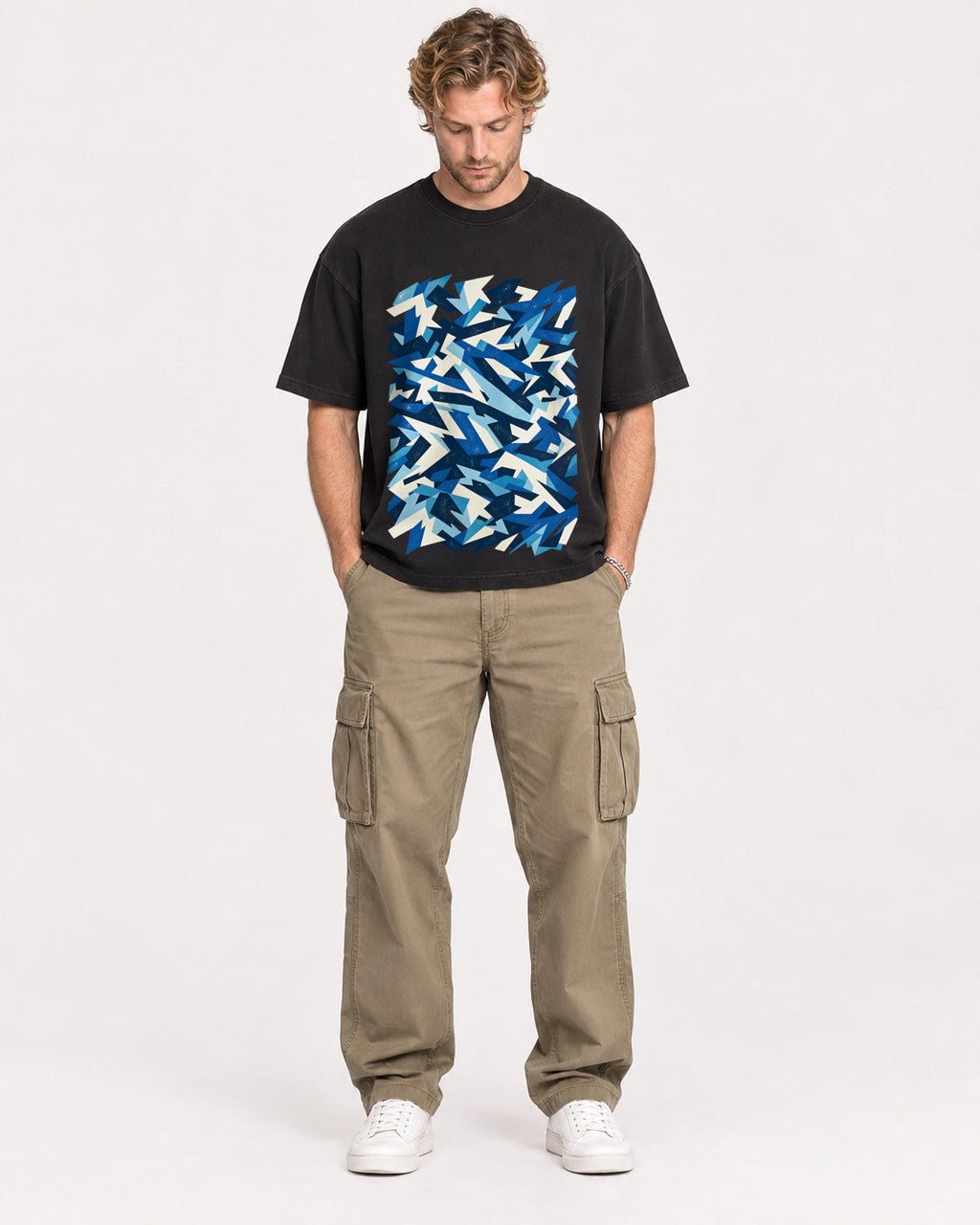 Mockup Boxy Heavyweight Tee Black male full-body 28