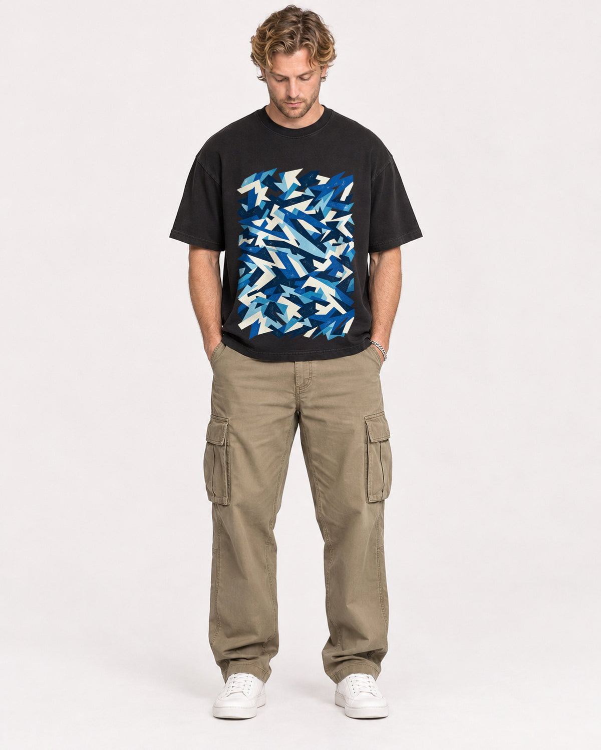 Mockup Boxy Heavyweight Tee Black male full-body 28