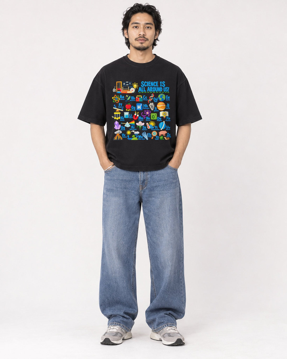Mockup Boxy Heavyweight Tee Black male full-body 22