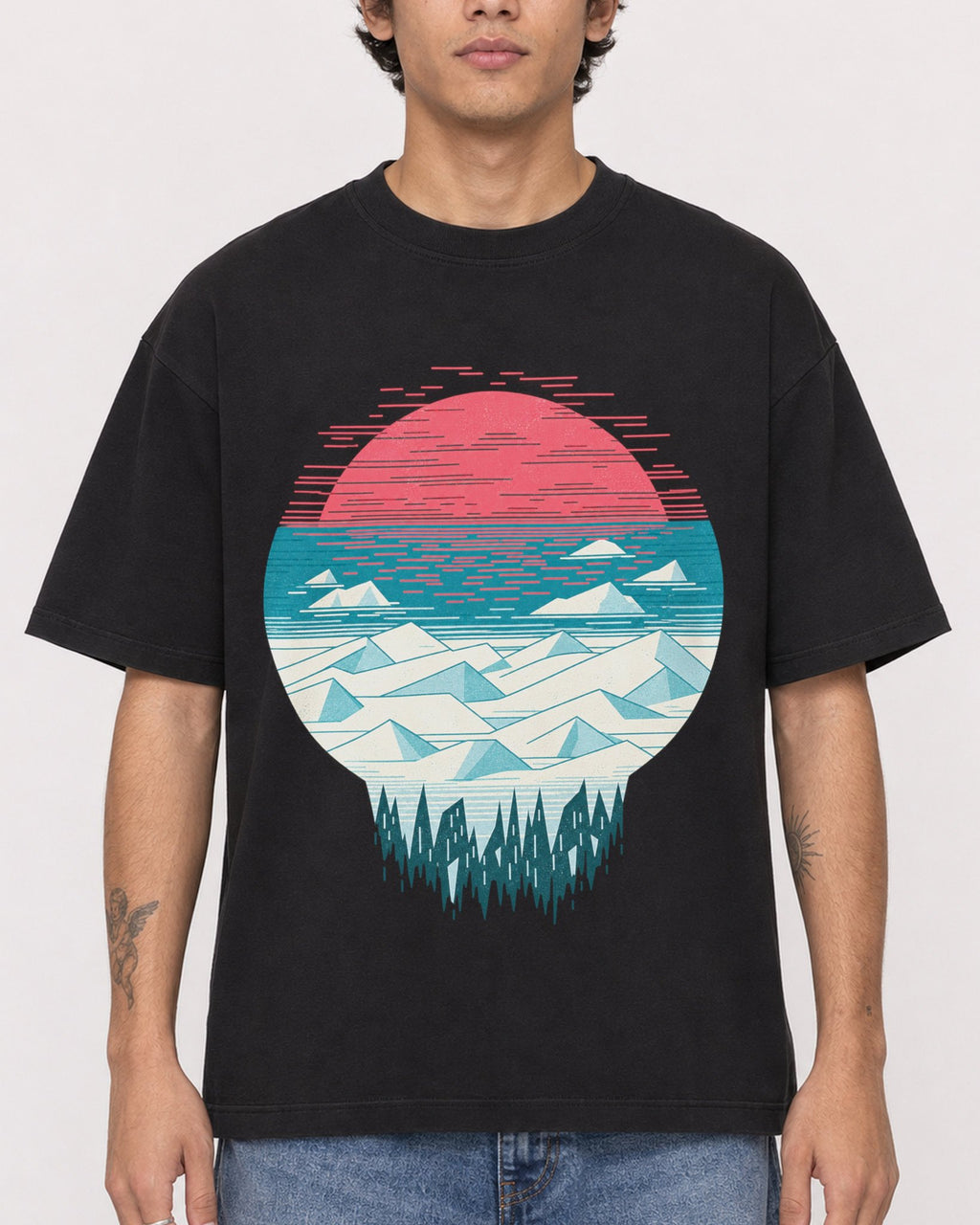 Mockup Boxy Heavyweight Tee Black male close-up 06