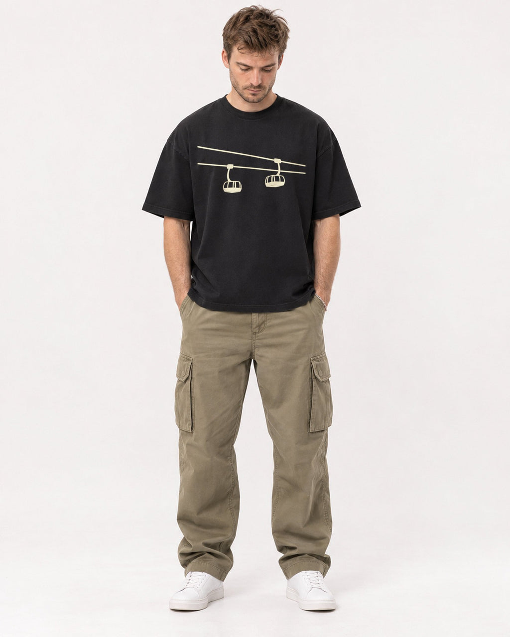Mockup Boxy Heavyweight Tee Black male full-body 08