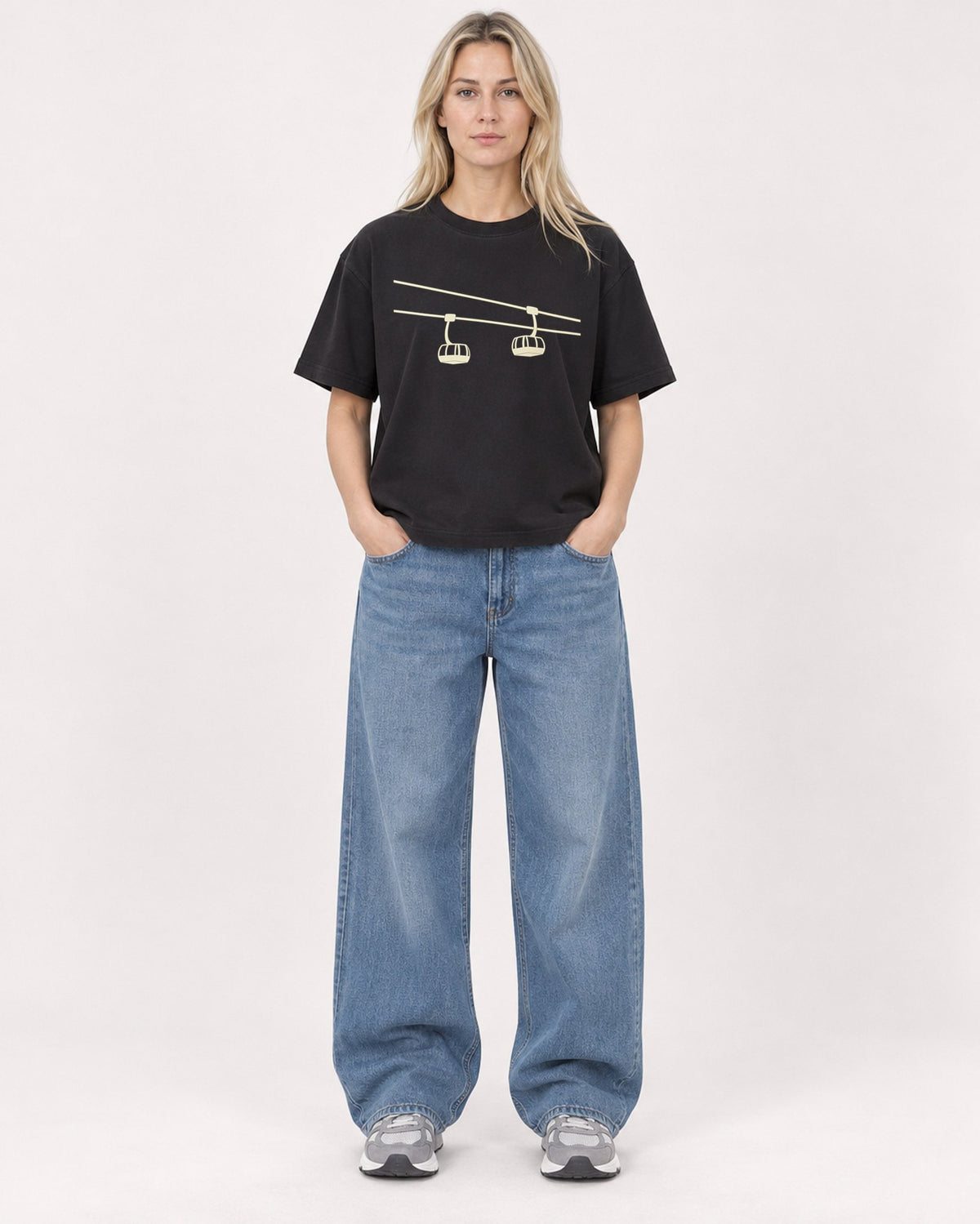 Mockup Boxy Heavyweight Tee Black female full-body 08