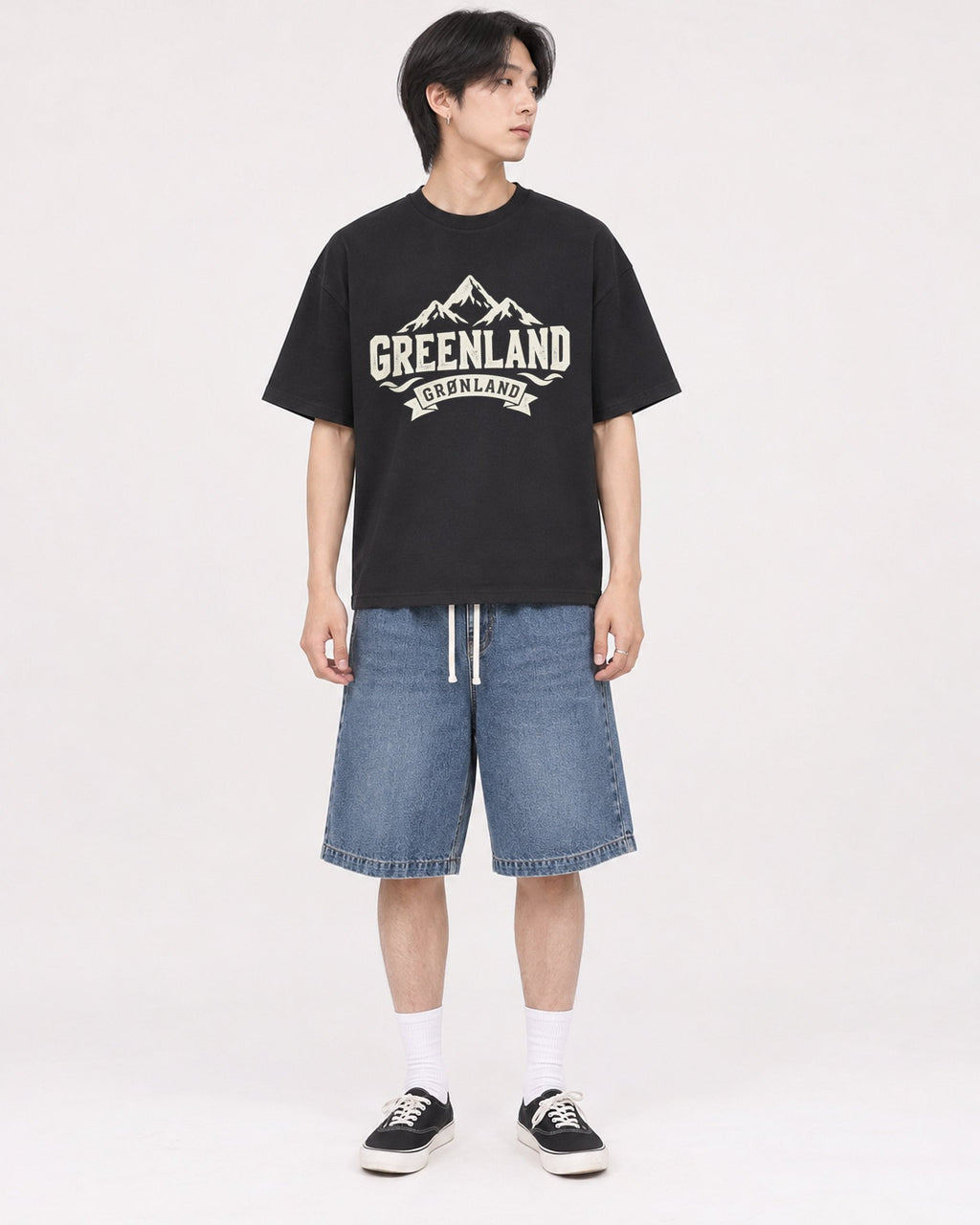 Mockup Boxy Heavyweight Tee Black male full-body 11