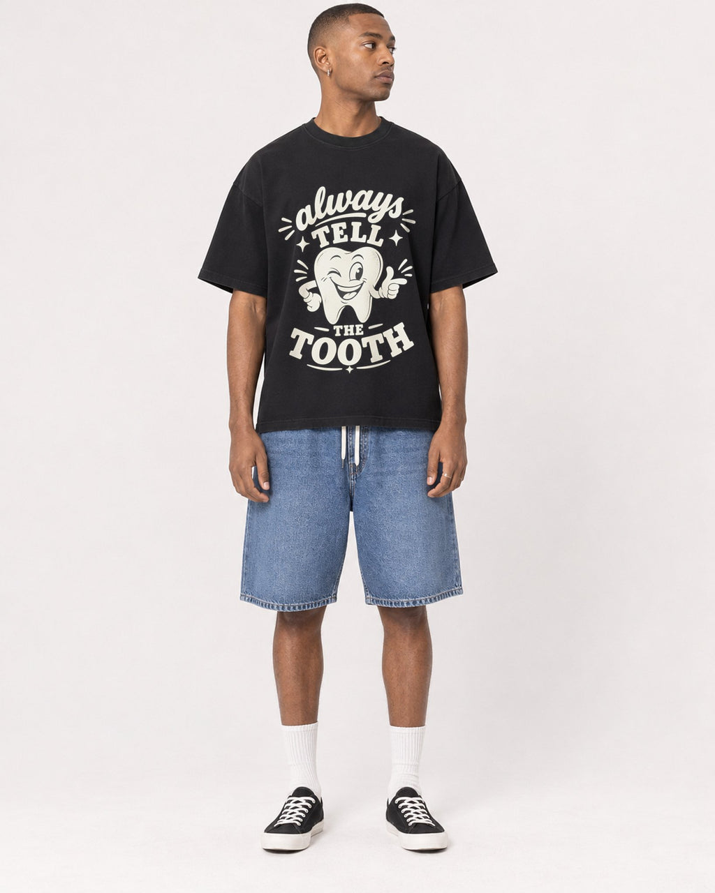 Mockup Boxy Heavyweight Tee Black male full-body 35