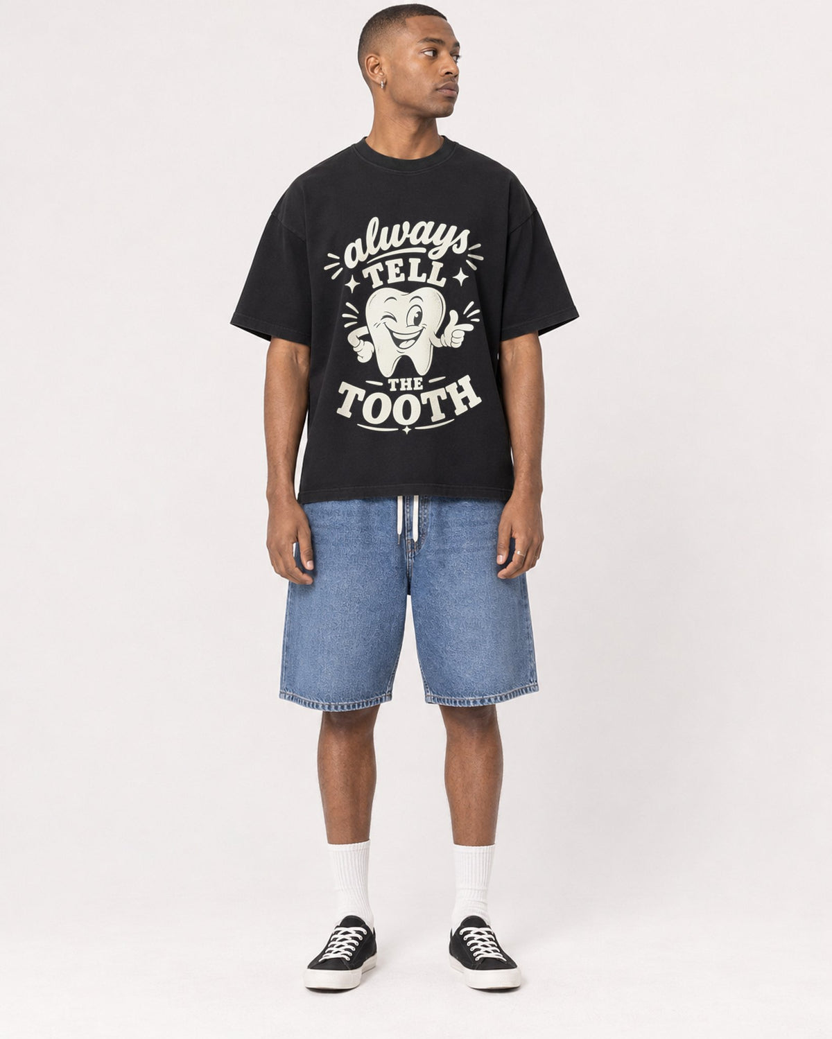 Mockup Boxy Heavyweight Tee Black male full-body 35