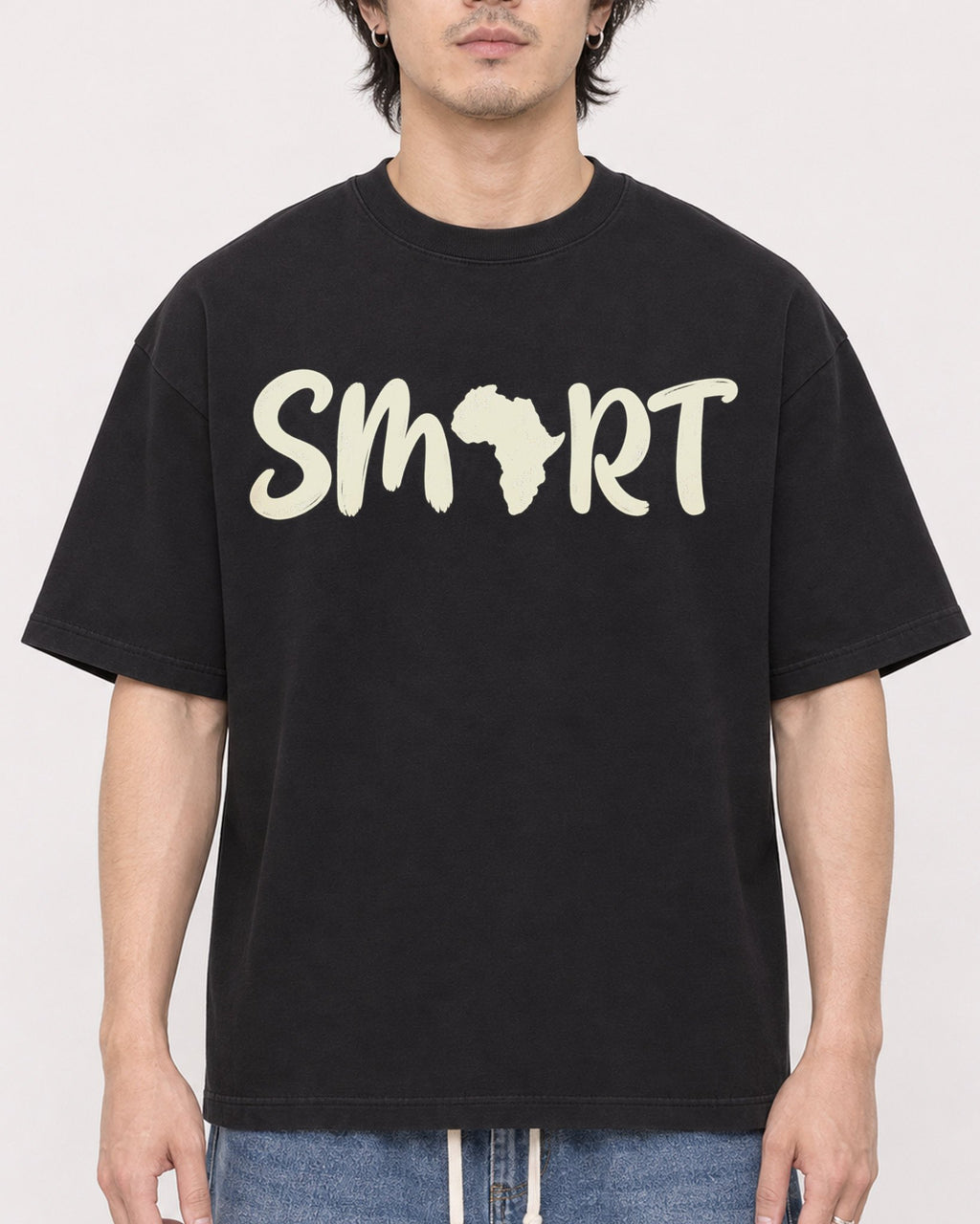 Mockup Boxy Heavyweight Tee Black male close-up 03