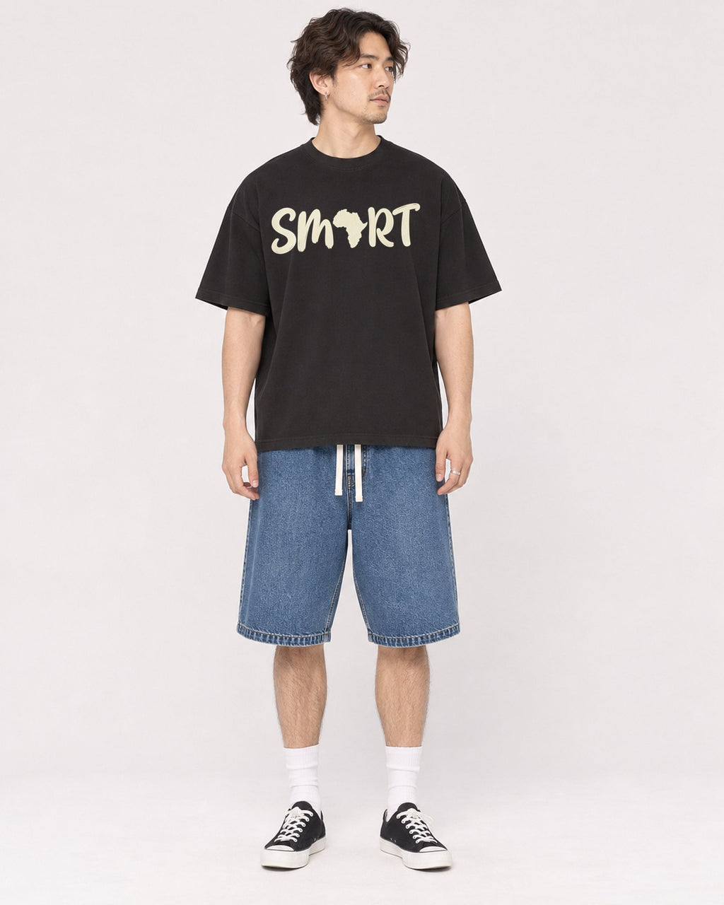 Mockup Boxy Heavyweight Tee Black male full-body 03