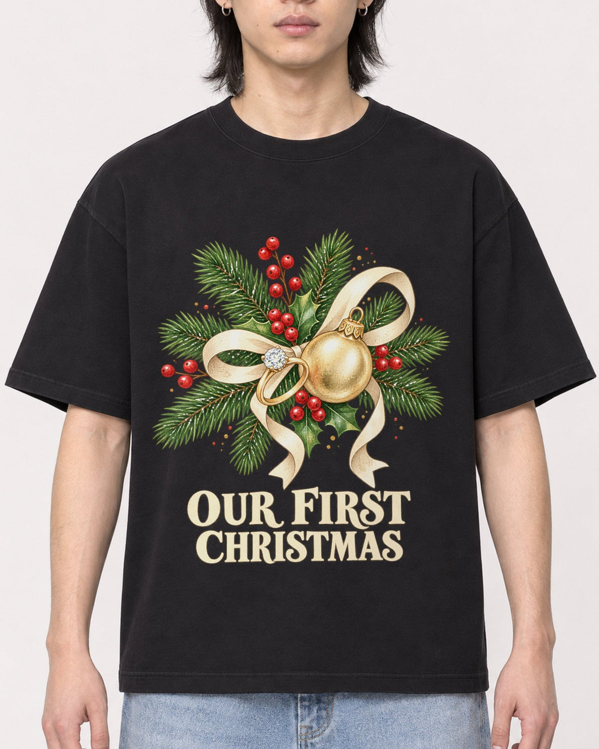 Mockup Boxy Heavyweight Tee Black male close-up 41
