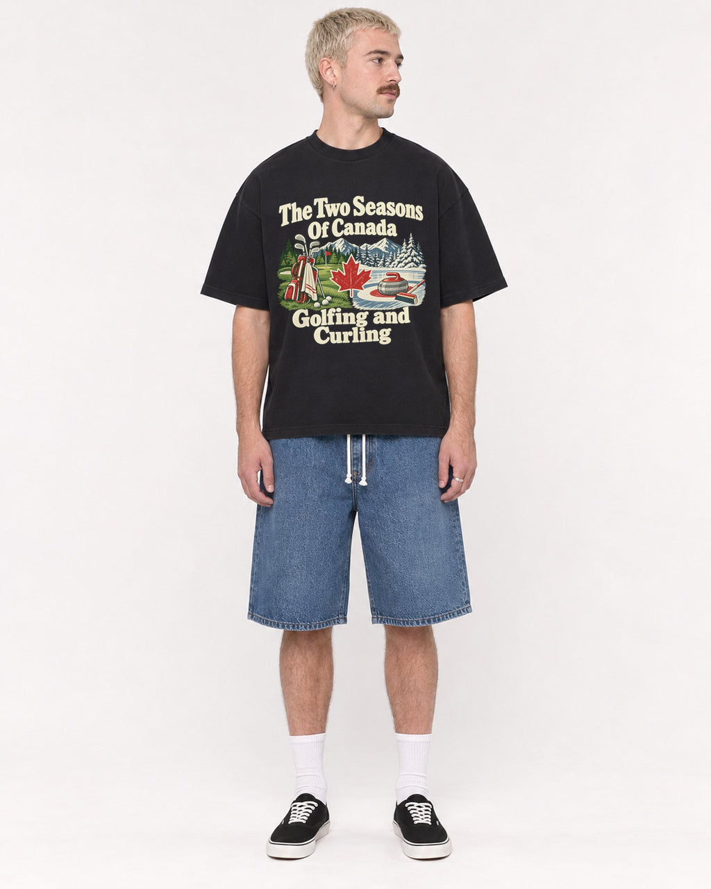 Mockup Boxy Heavyweight Tee Black male full-body 39