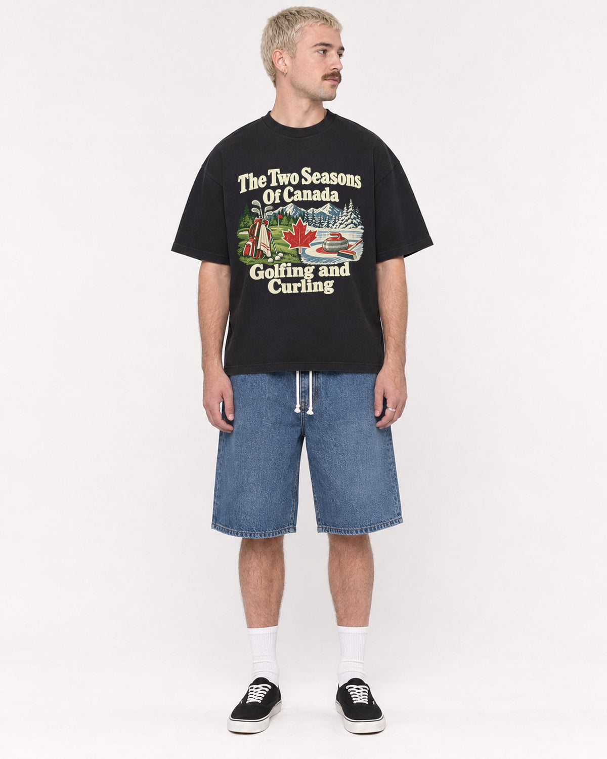 Mockup Boxy Heavyweight Tee Black male full-body 39