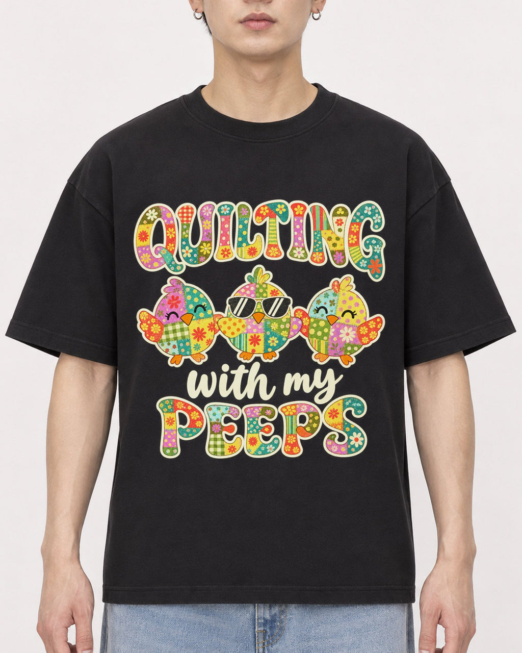 Mockup Boxy Heavyweight Tee Black male close-up 01