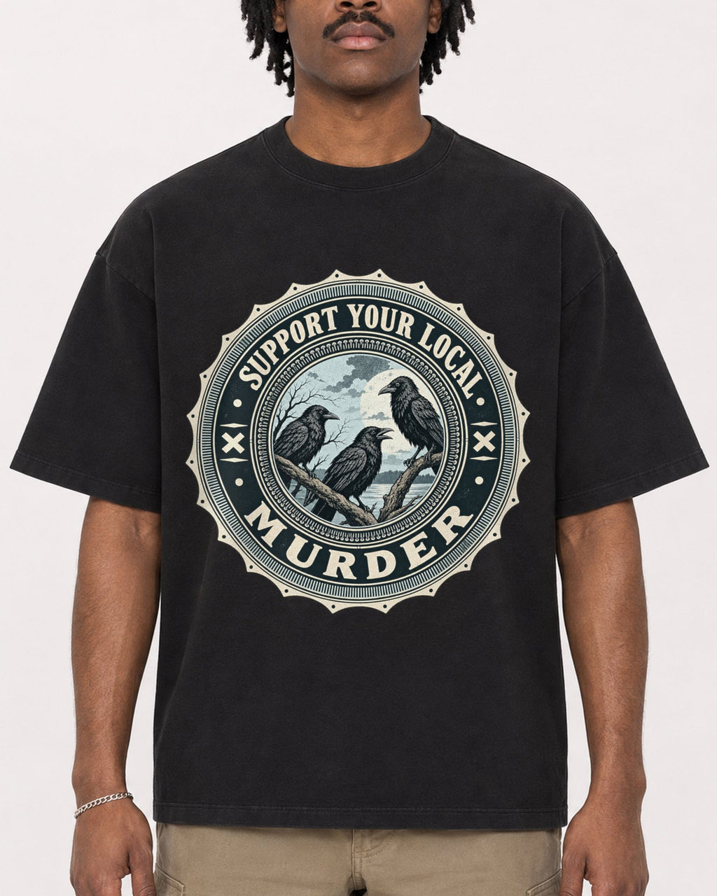 Mockup Boxy Heavyweight Tee Black male close-up 04