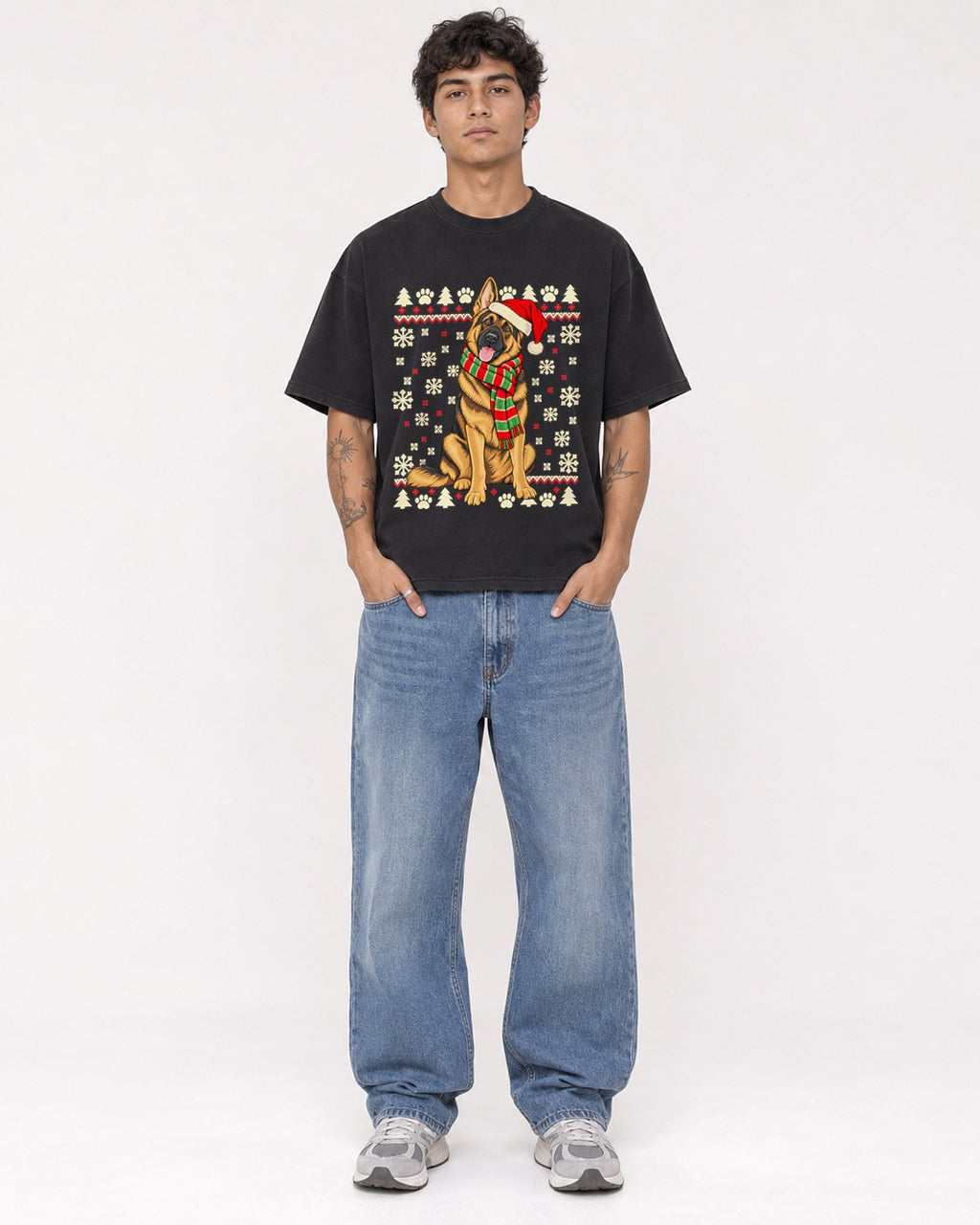 Mockup Boxy Heavyweight Tee Black male full-body 06