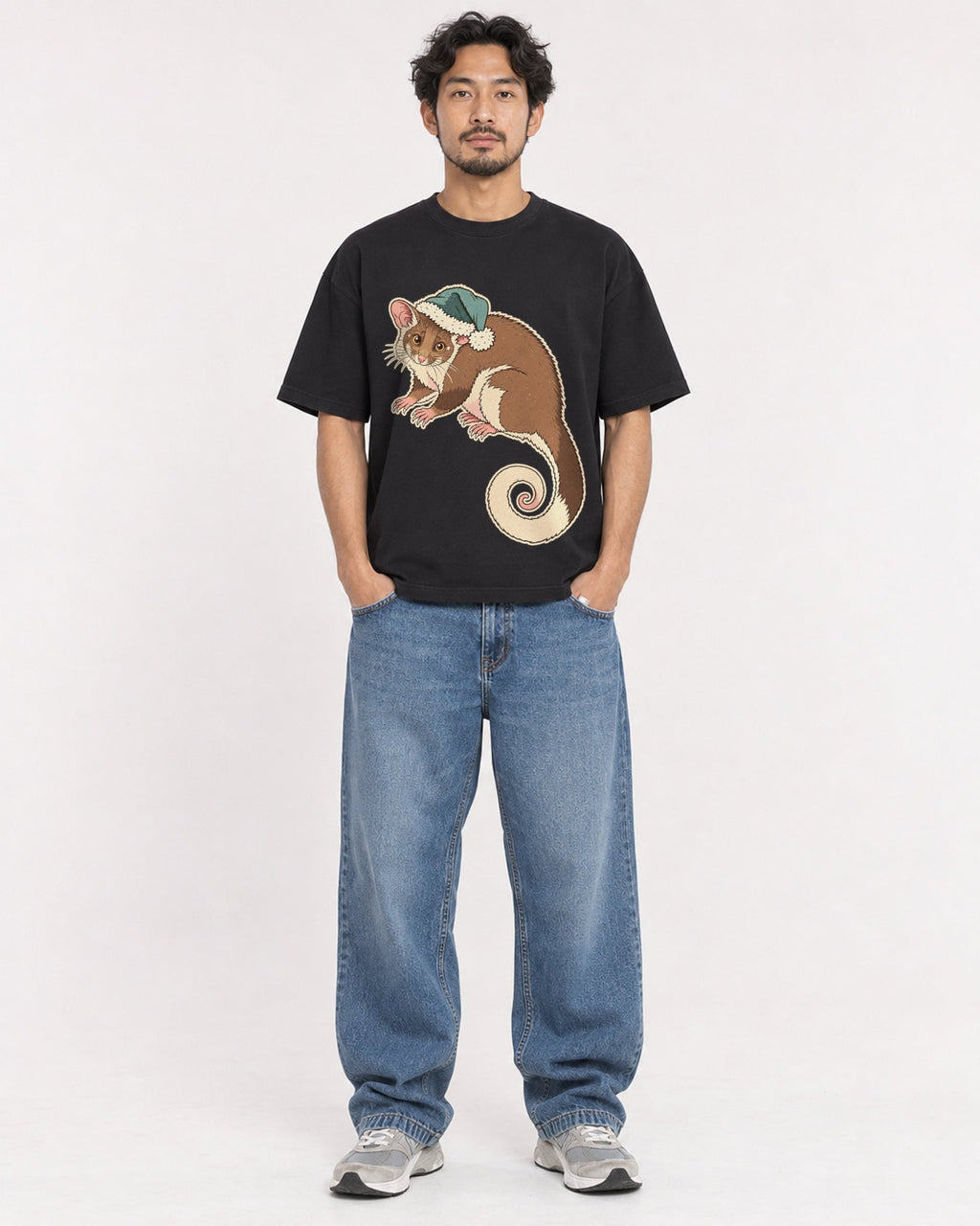 Mockup Boxy Heavyweight Tee Black male full-body 02