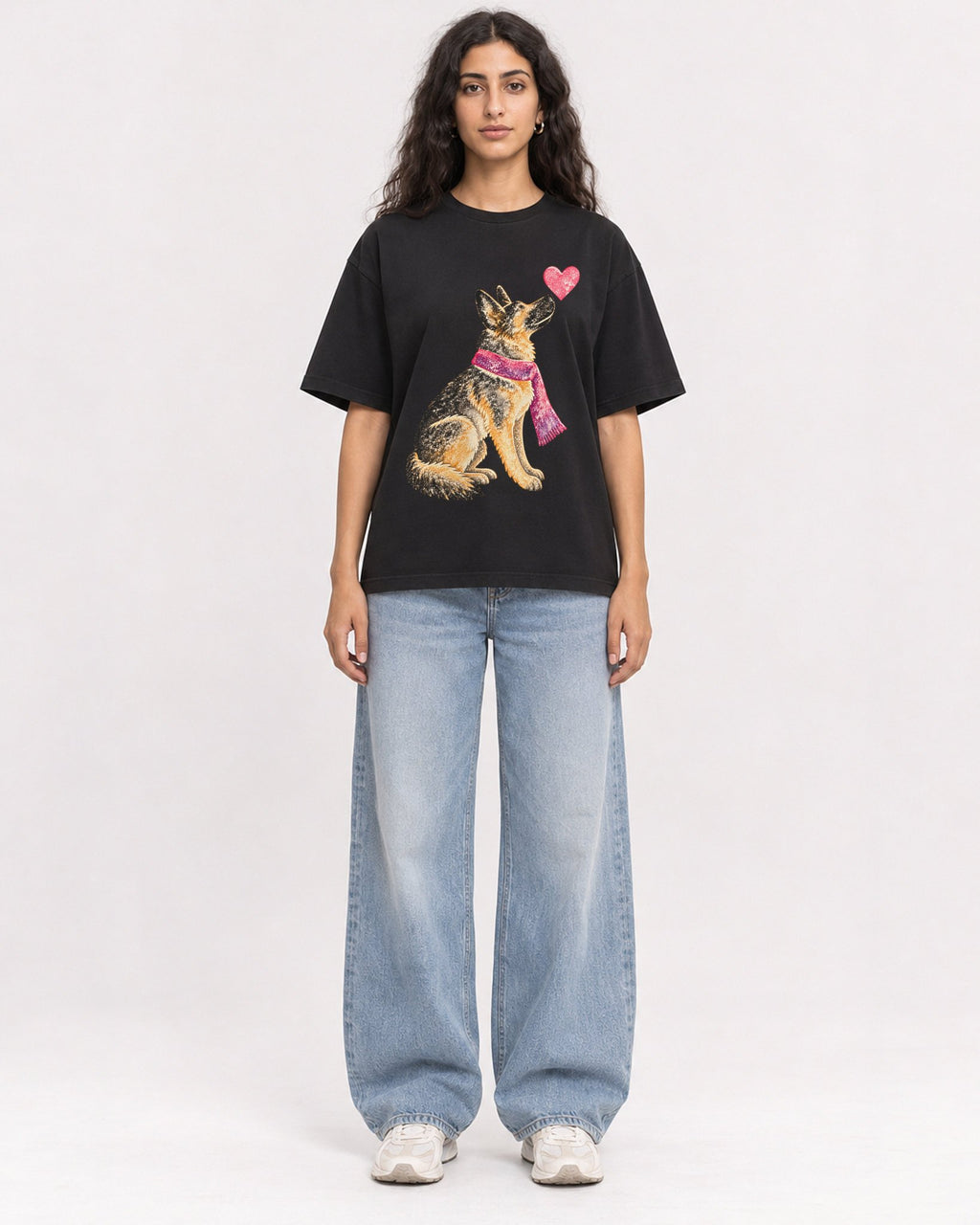Mockup Boxy Heavyweight Tee Black female full-body 07