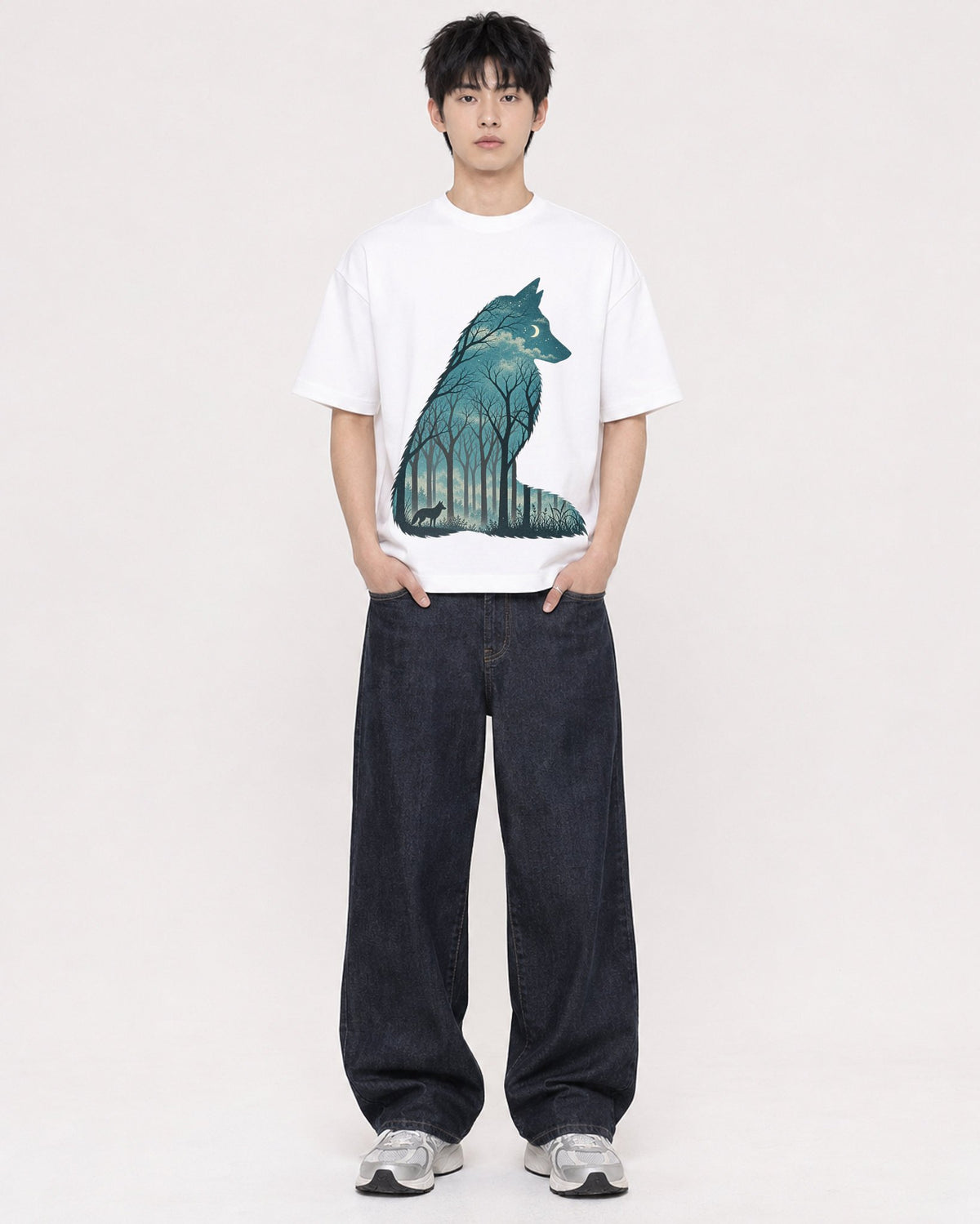 Mockup Boxy Heavyweight Tee White male full-body 01