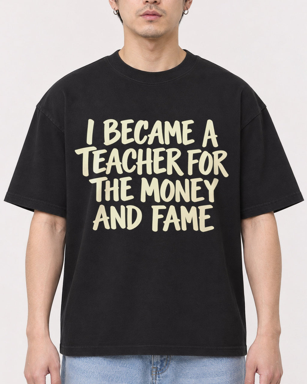 Mockup Boxy Heavyweight Tee Black male close-up 13