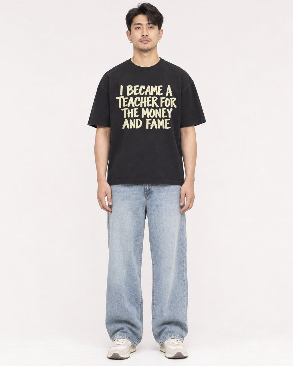 Mockup Boxy Heavyweight Tee Black male full-body 13