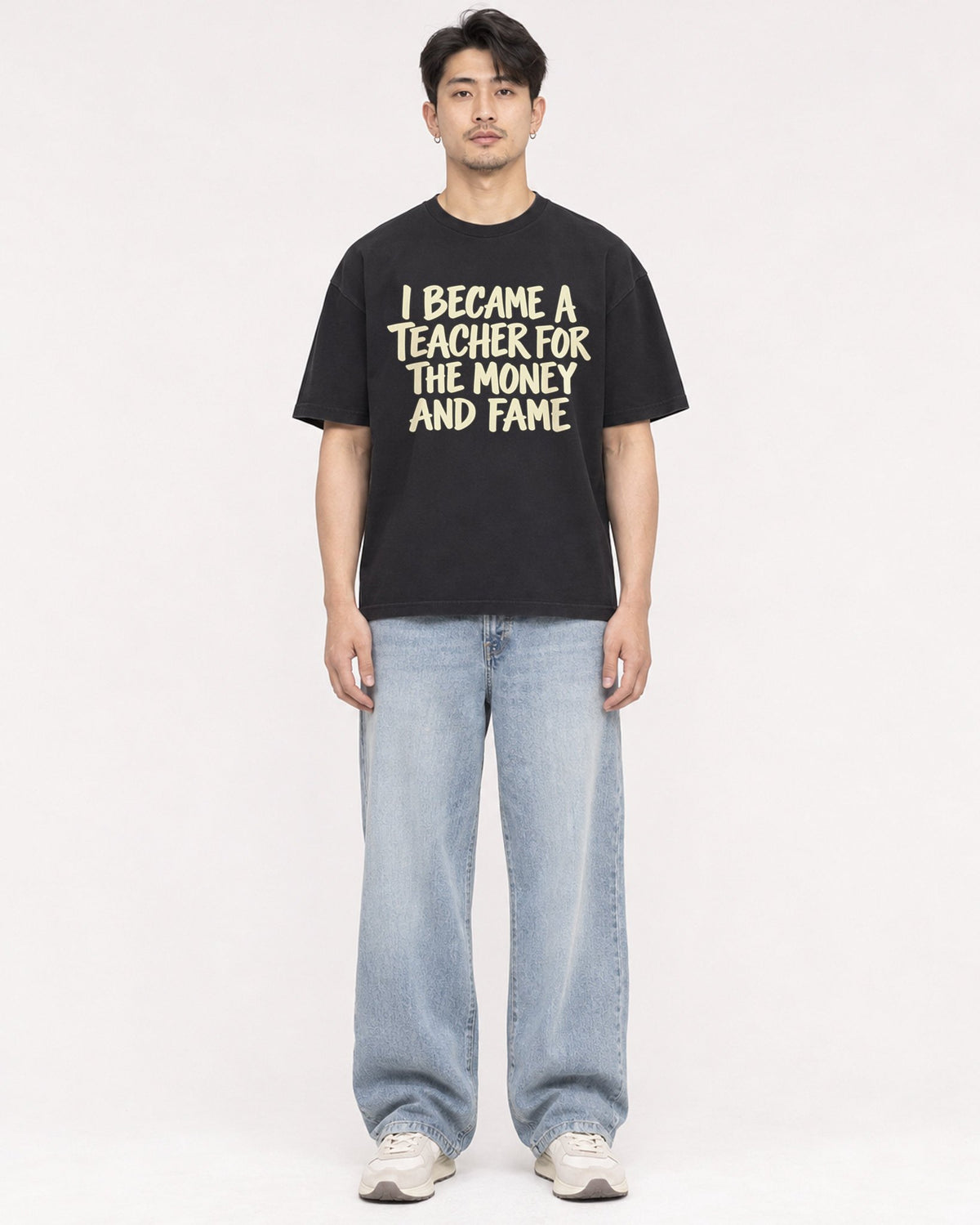 Mockup Boxy Heavyweight Tee Black male full-body 13