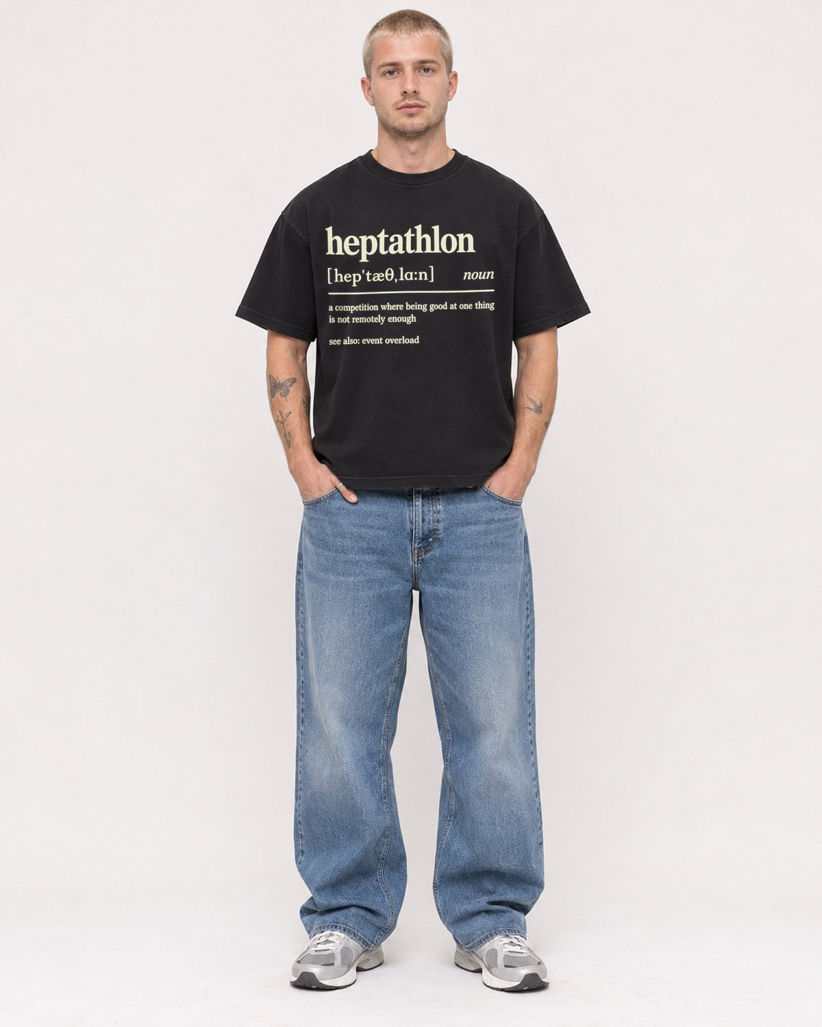 Mockup Boxy Heavyweight Tee Black male full-body 18