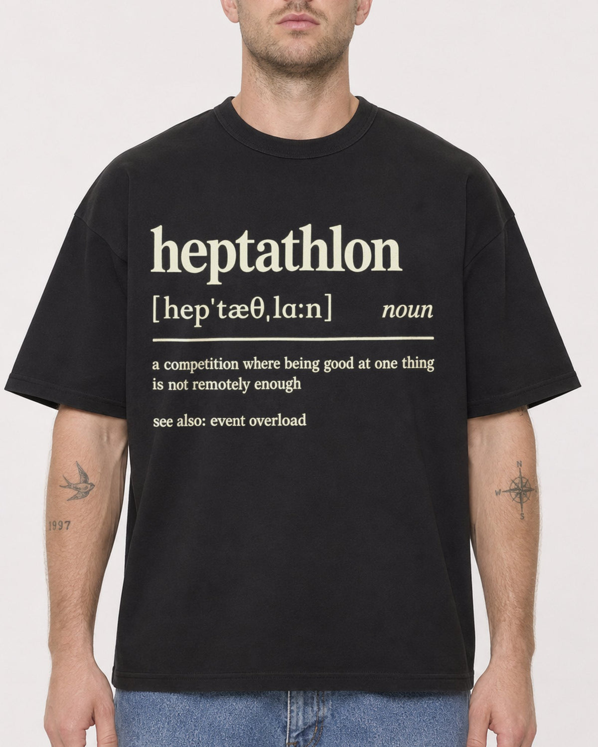 Mockup Boxy Heavyweight Tee Black male close-up 18