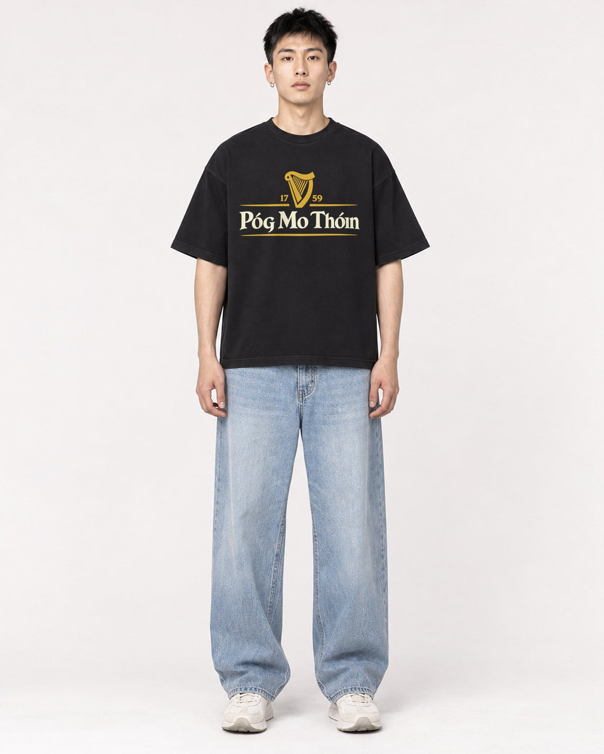 Mockup Boxy Heavyweight Tee Black male full-body 21