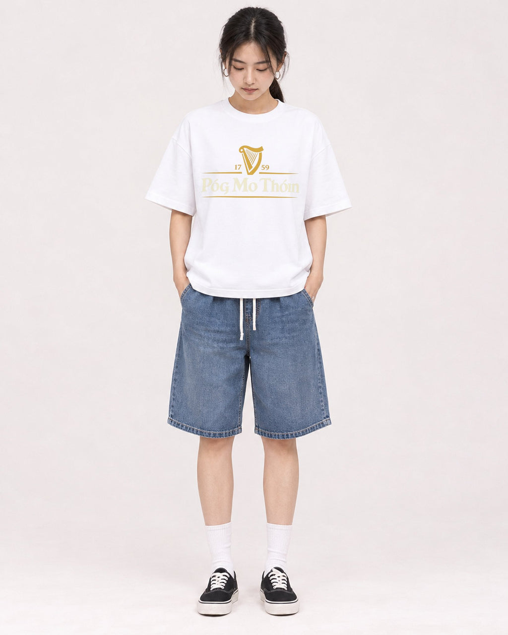 Mockup Boxy Heavyweight Tee White female full-body 21