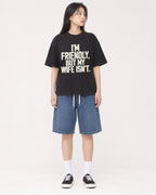 Mockup Boxy Heavyweight Tee Black female full-body 01