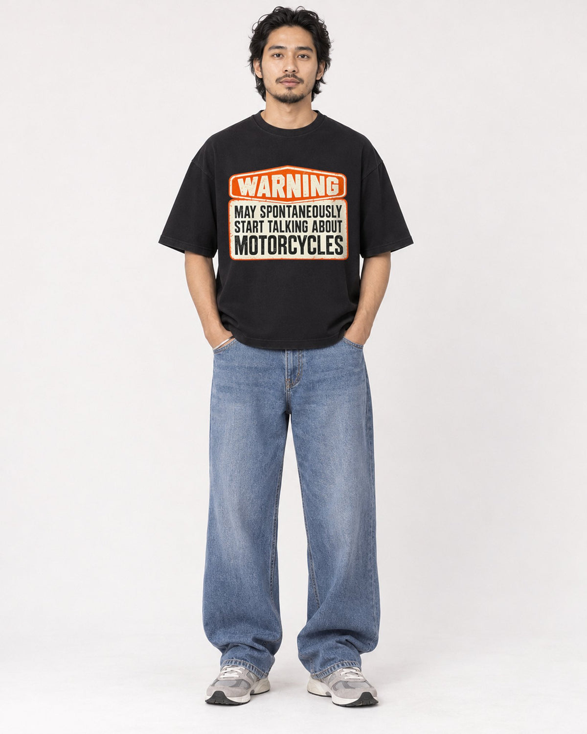 Mockup Boxy Heavyweight Tee Black male full-body 22