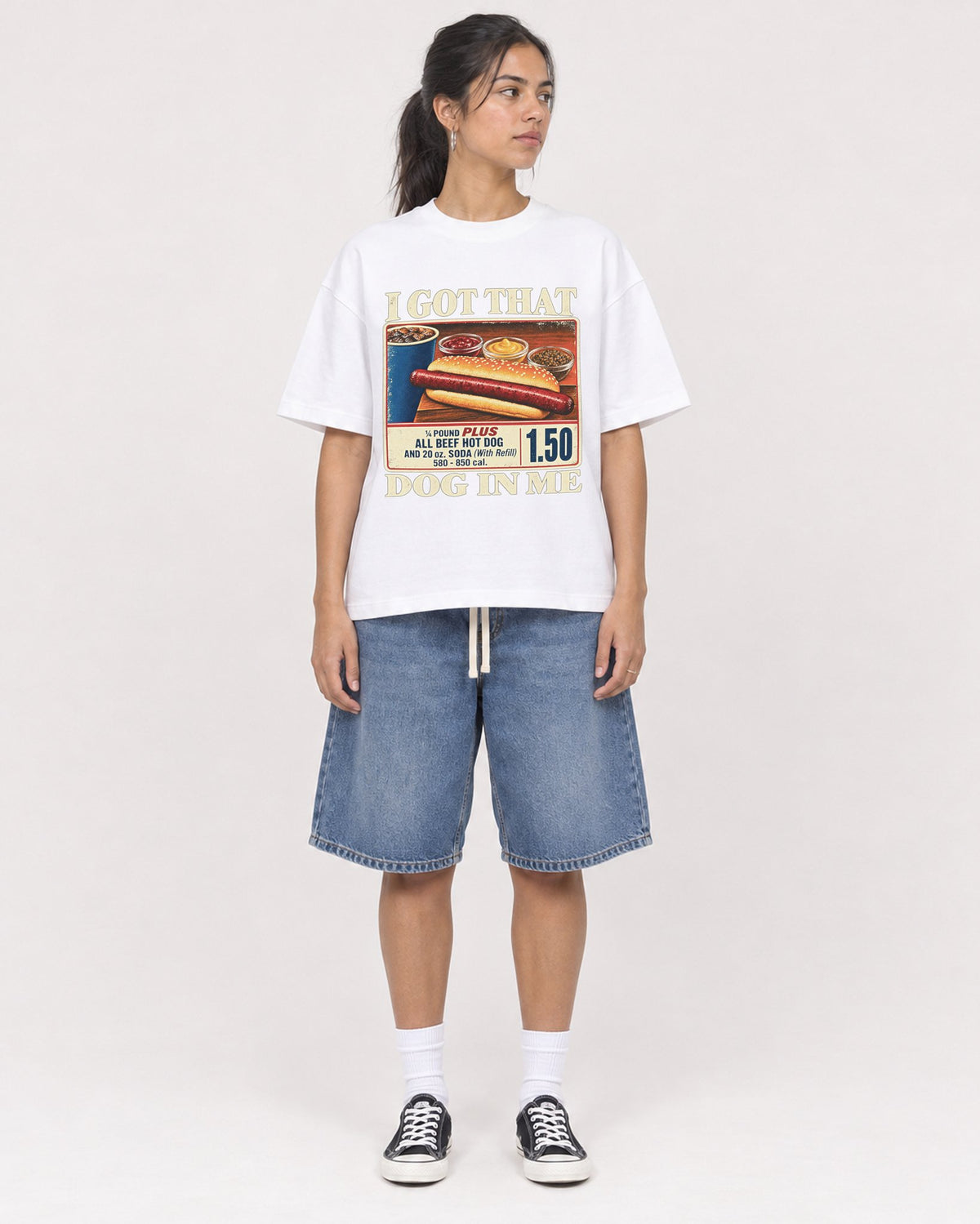 Mockup Boxy Heavyweight Tee White female full-body 16