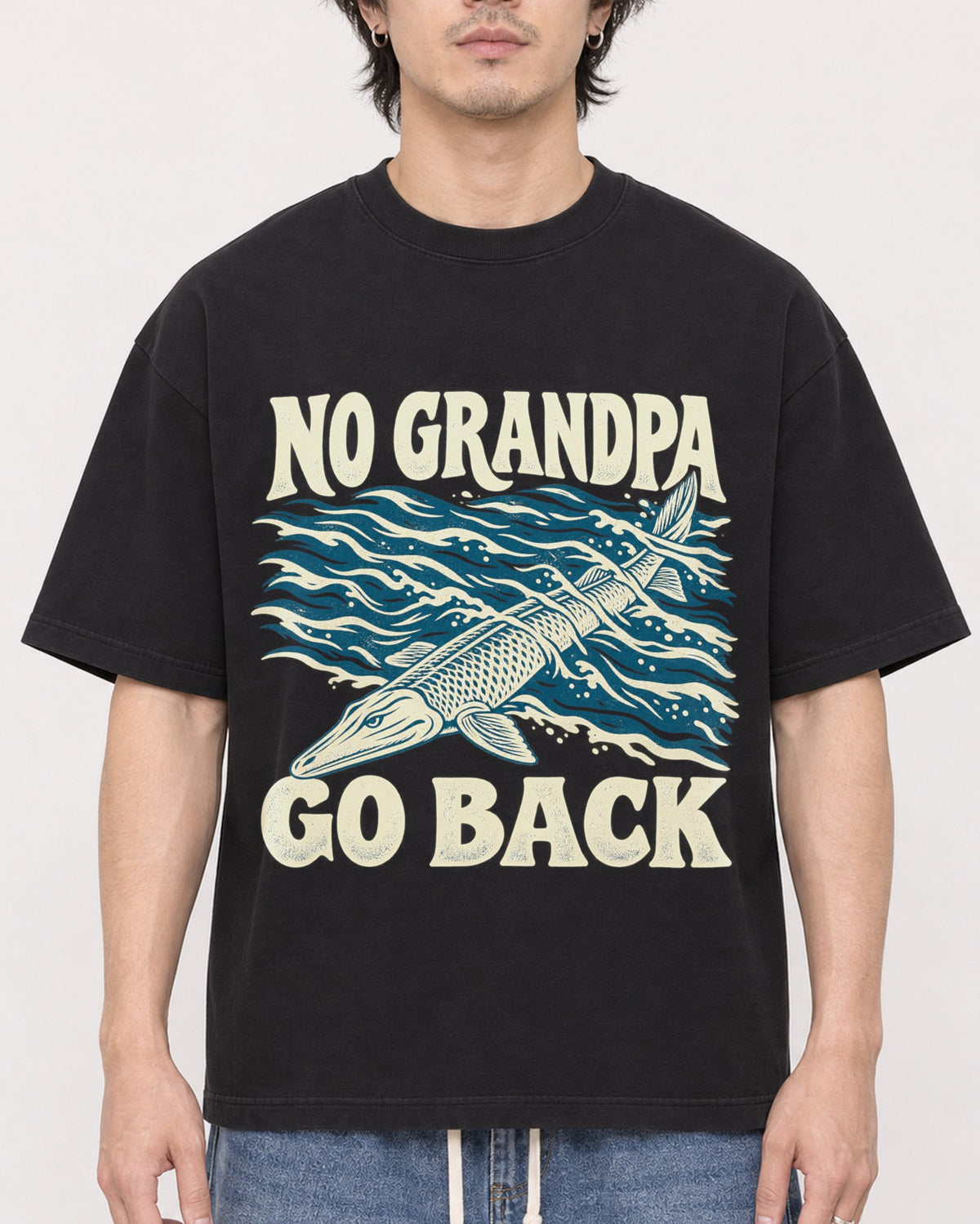 Mockup Boxy Heavyweight Tee Black male close-up 03