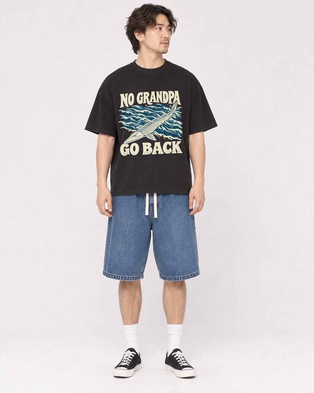 Mockup Boxy Heavyweight Tee Black male full-body 03