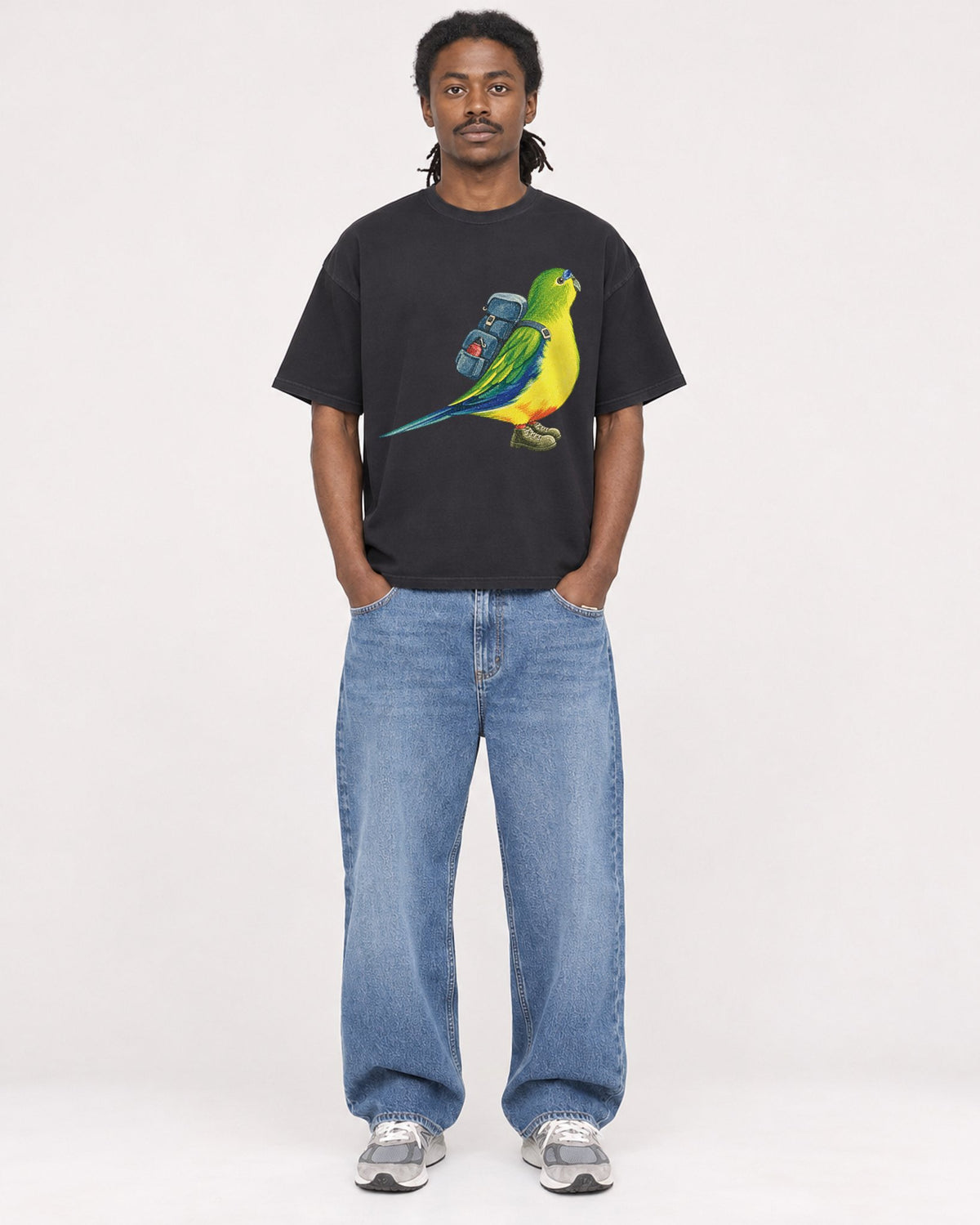 Mockup Boxy Heavyweight Tee Black male full-body 34