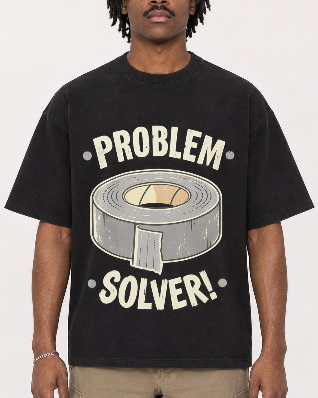 Mockup Boxy Heavyweight Tee Black male close-up 04