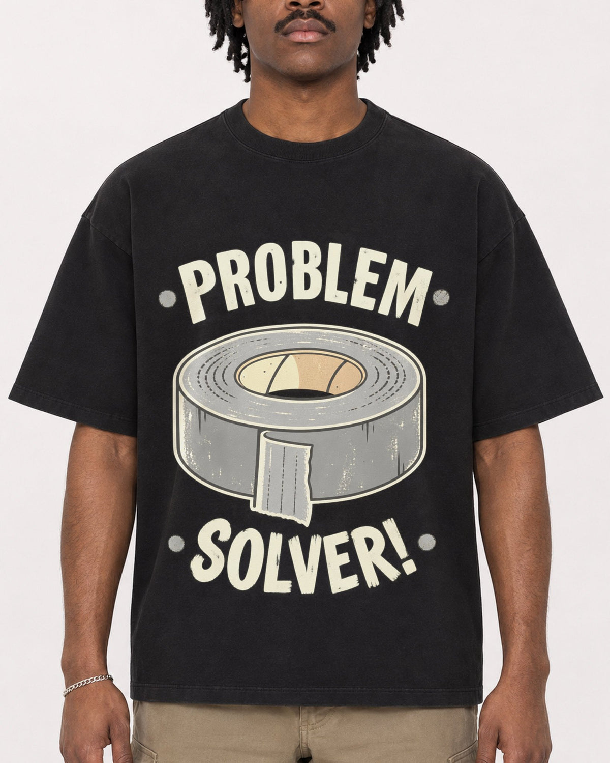 Mockup Boxy Heavyweight Tee Black male close-up 04