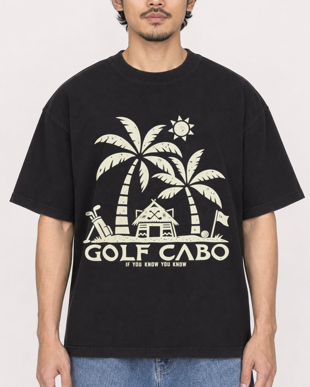 Mockup Boxy Heavyweight Tee Black male close-up 02