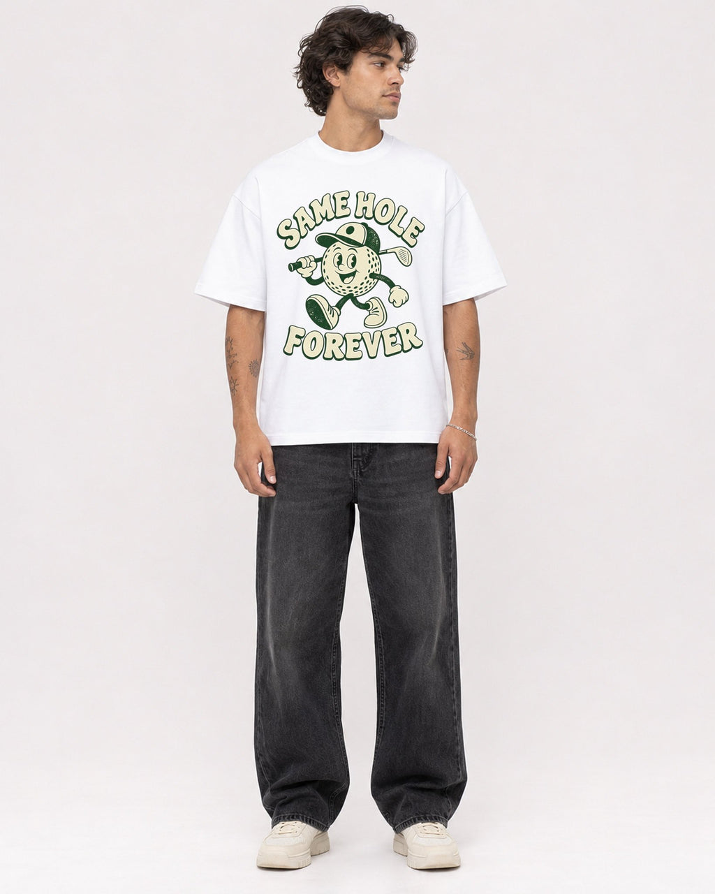Mockup Boxy Heavyweight Tee White male full-body 30