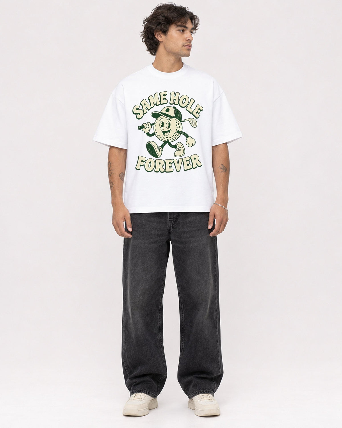 Mockup Boxy Heavyweight Tee White male full-body 30