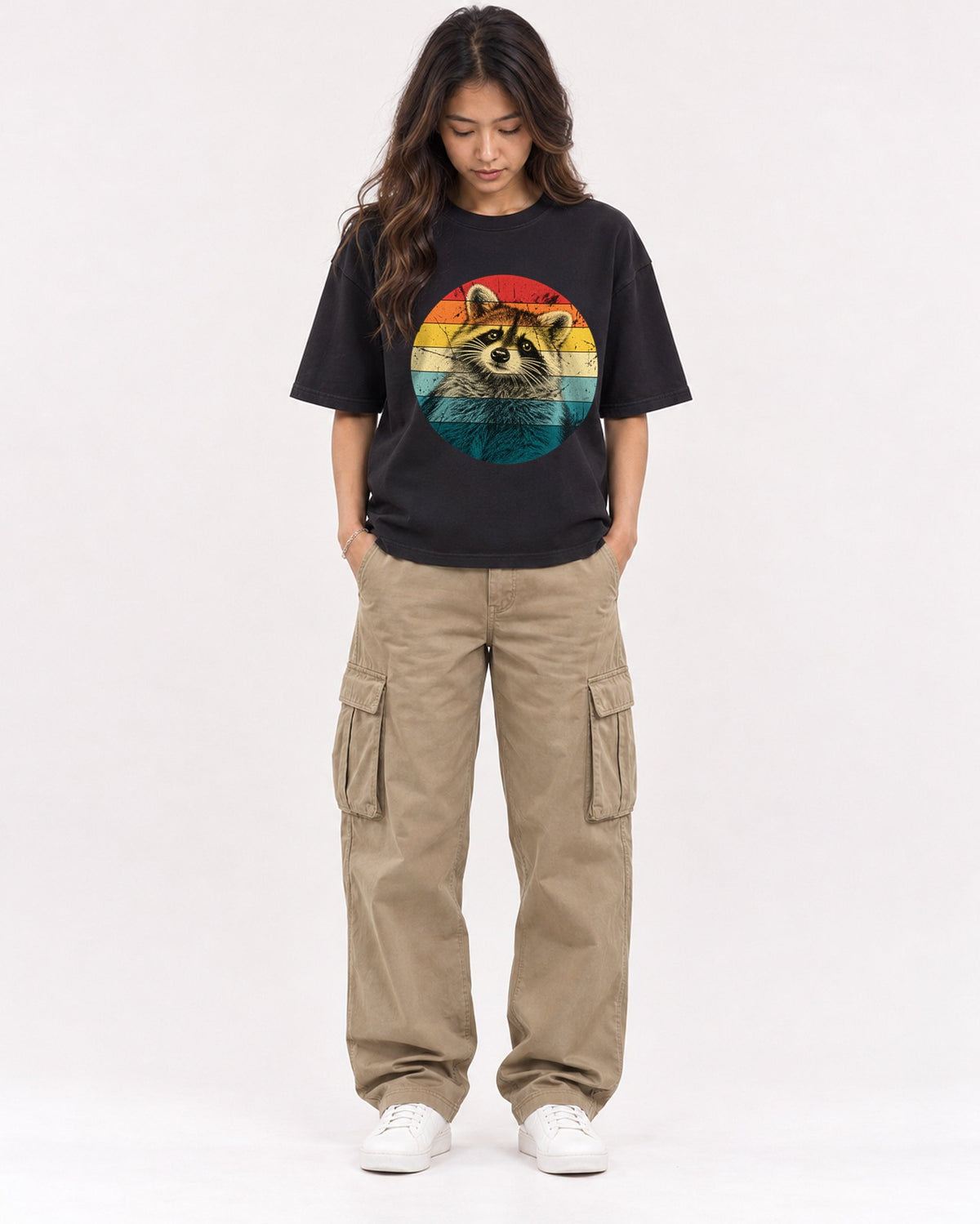 Mockup Boxy Heavyweight Tee Black female full-body 02