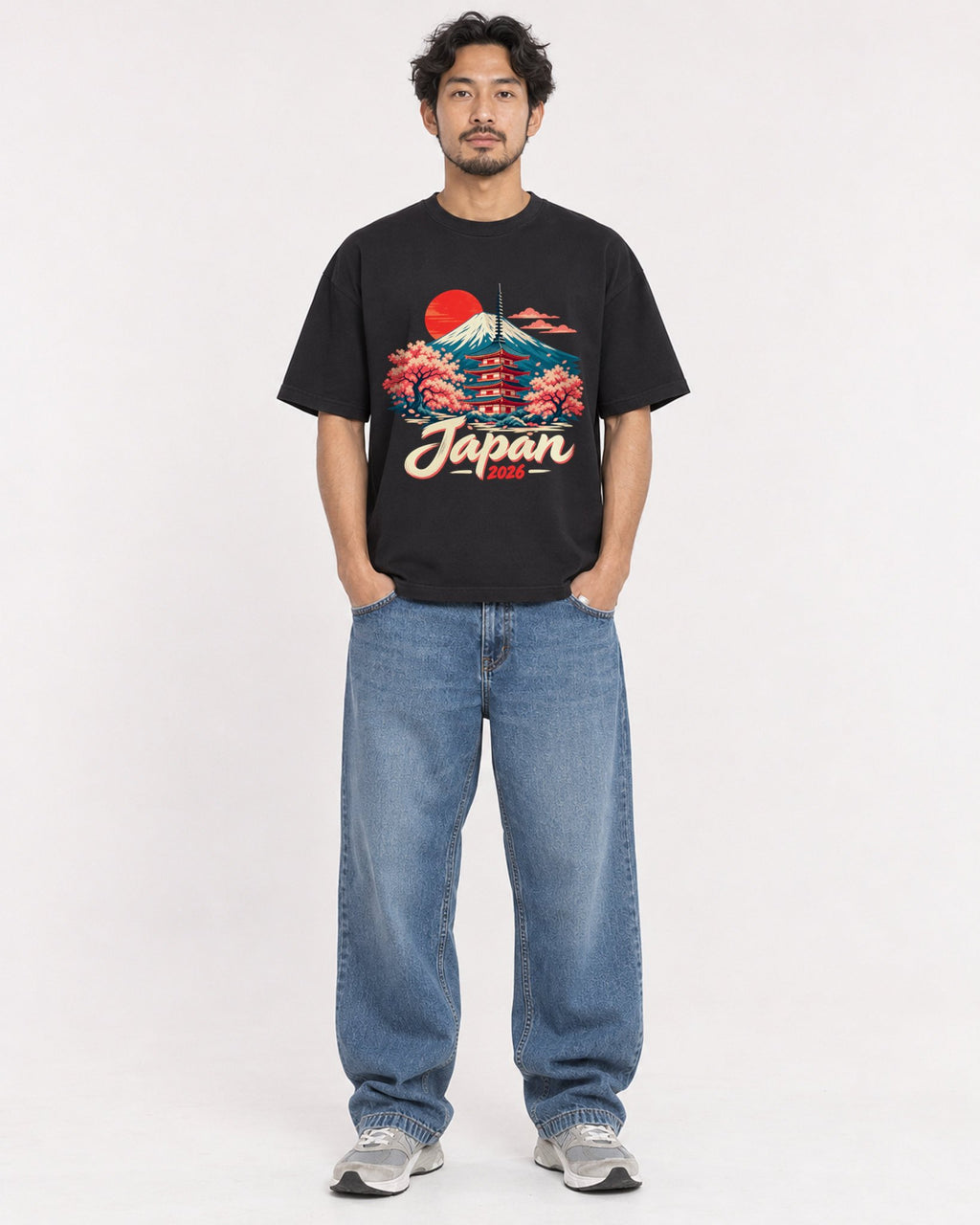 Mockup Boxy Heavyweight Tee Black male full-body 02
