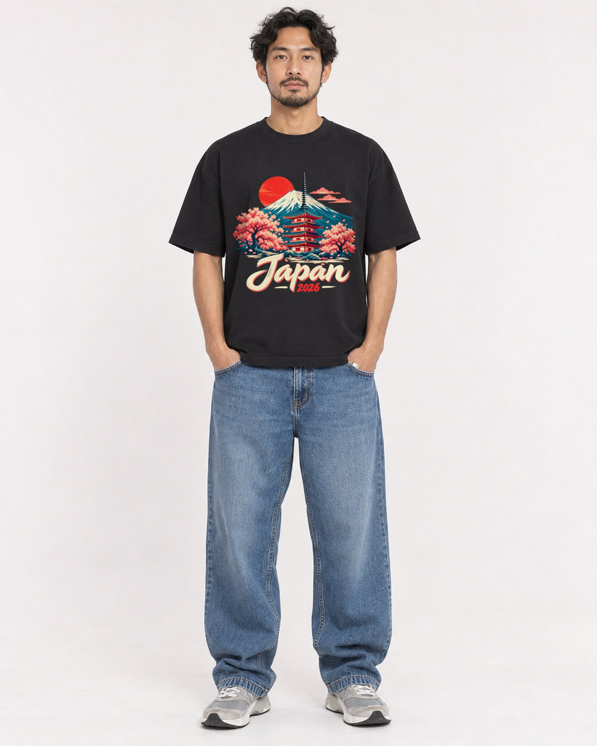 Mockup Boxy Heavyweight Tee Black male full-body 02
