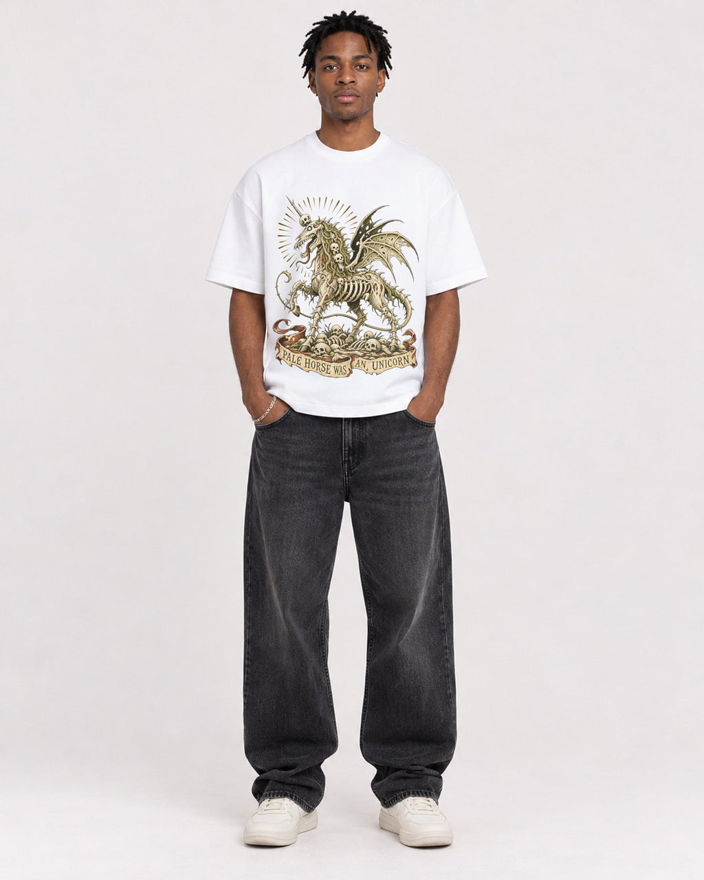 Mockup Boxy Heavyweight Tee White male full-body 05